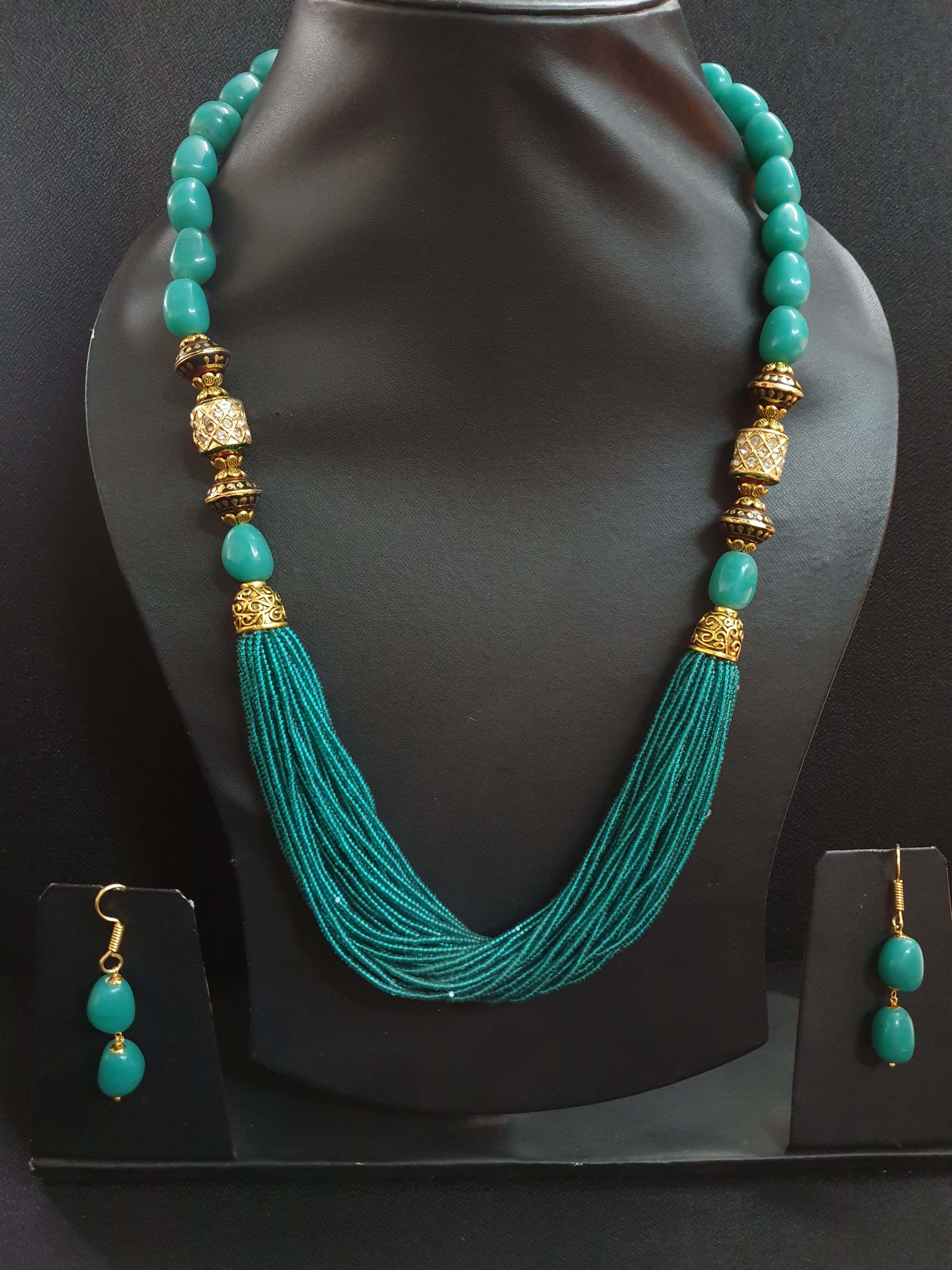 Teal Seed Bead Necklace Set
