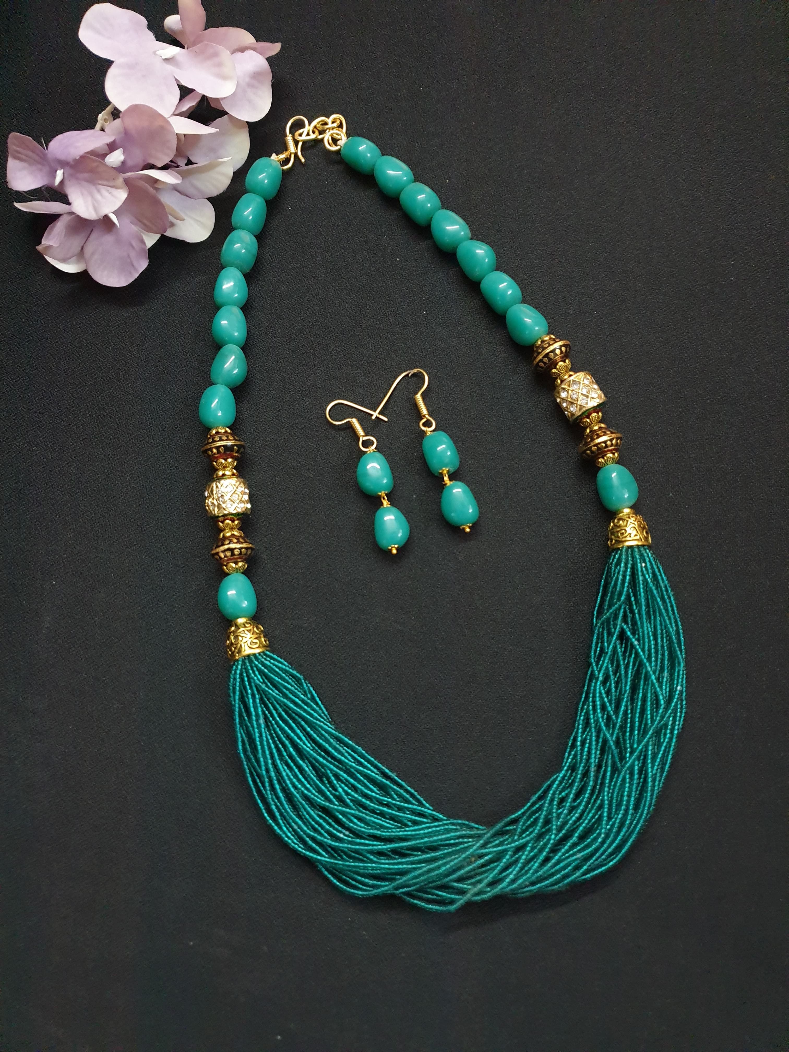 Teal Seed Bead Necklace Set