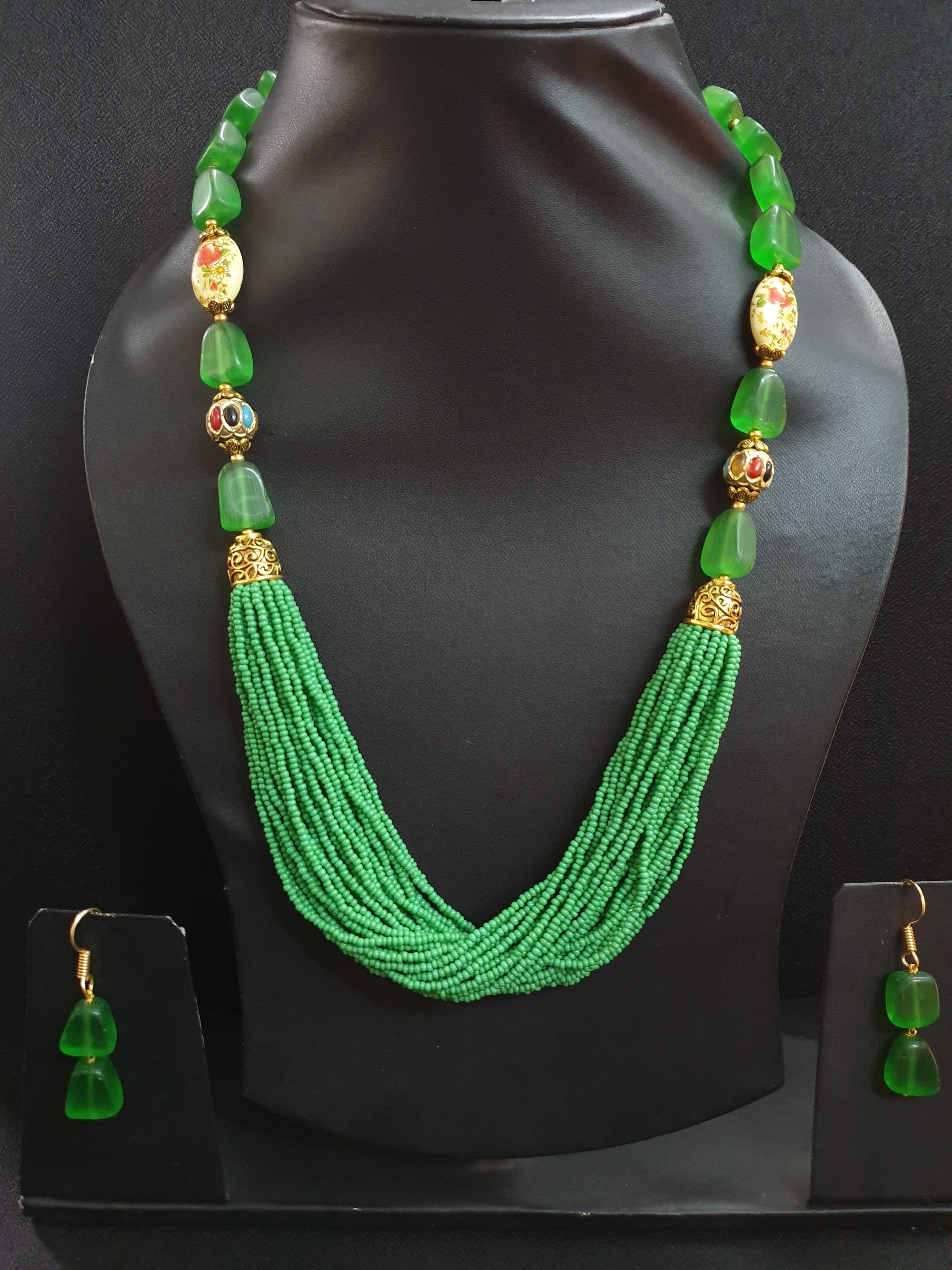 Green Seed Bead Necklace Set