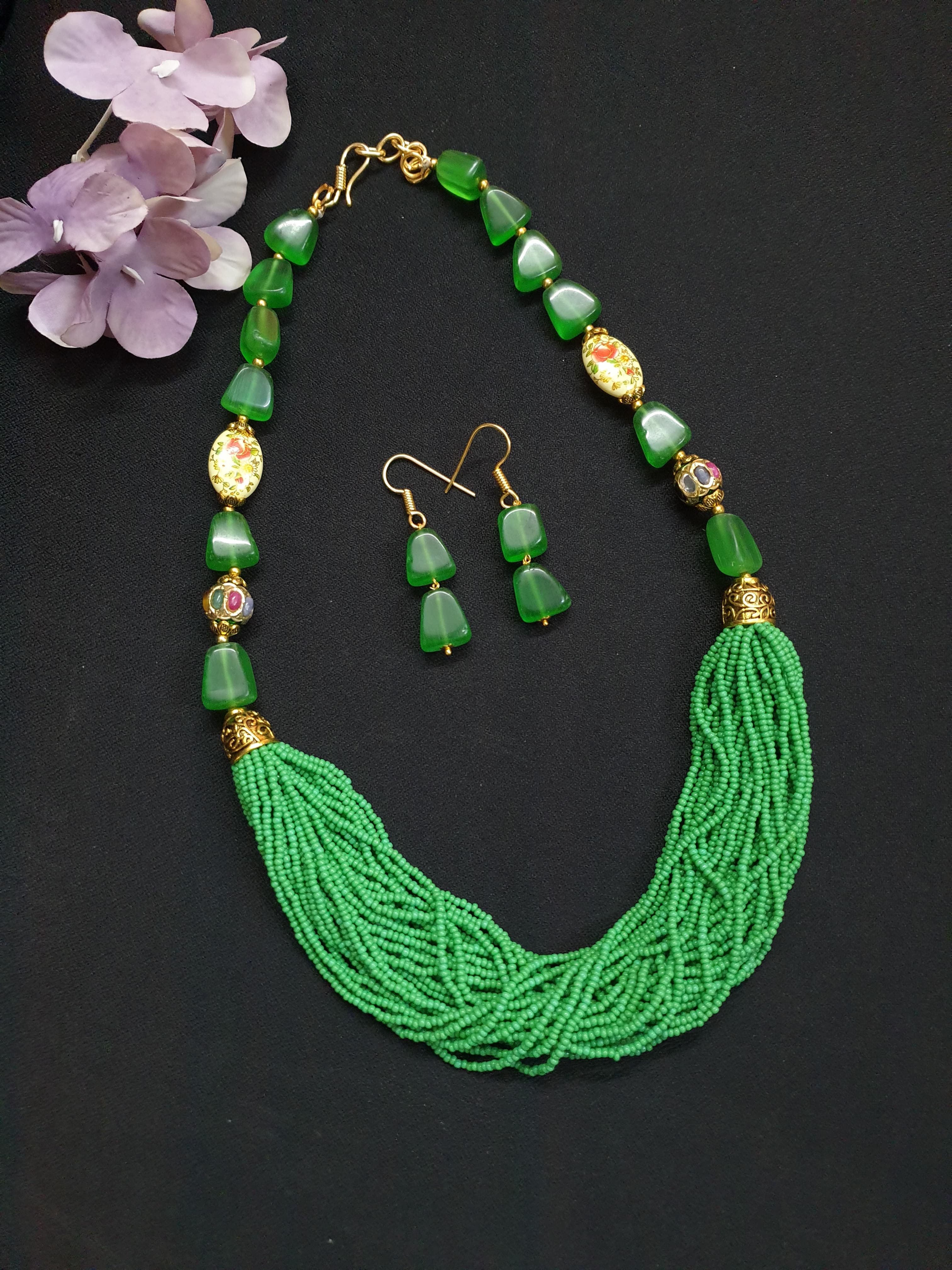 Green Seed Bead Necklace Set