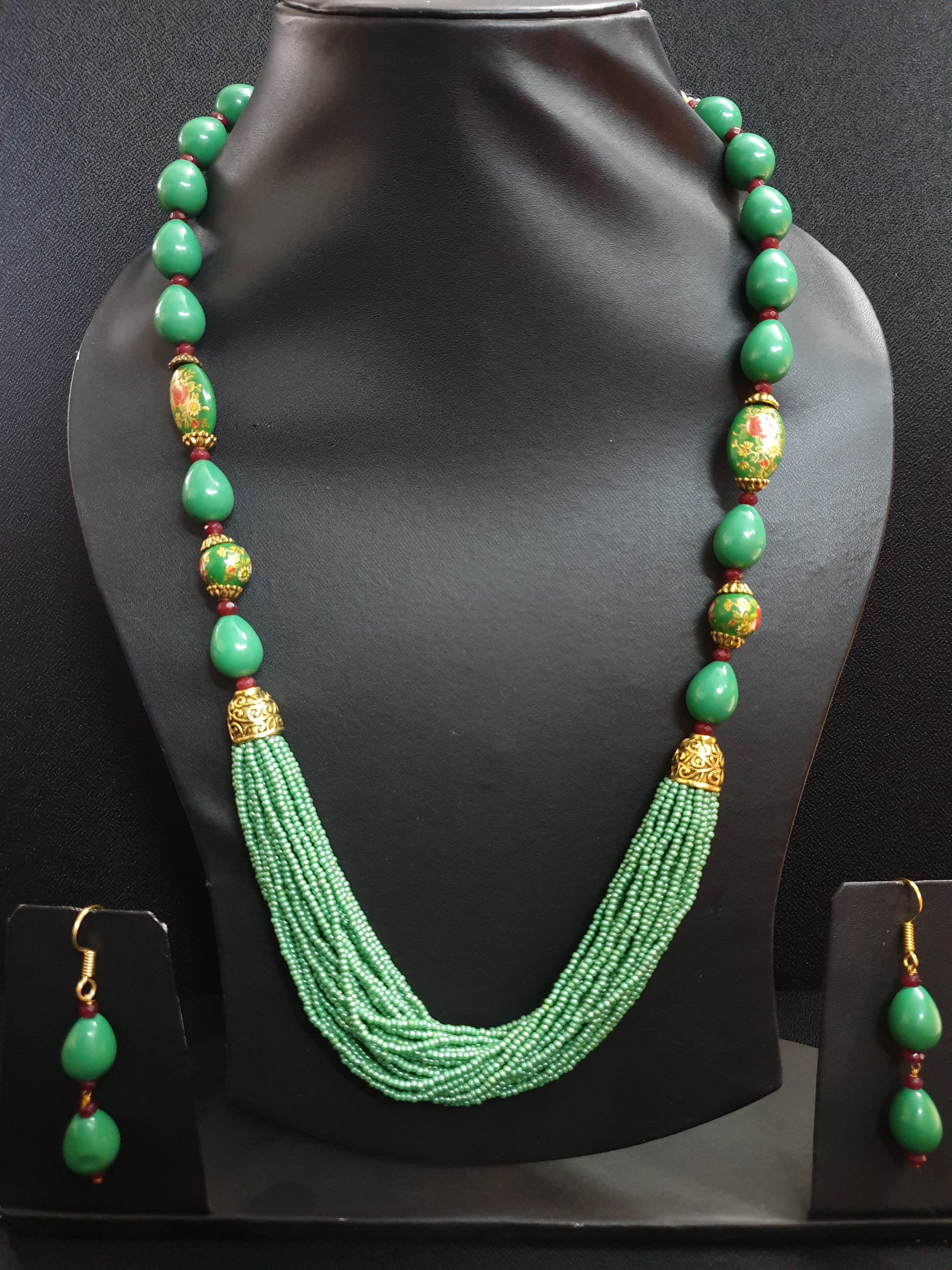 Olive Green Floral Beaded Seed Necklace Set (Copy)