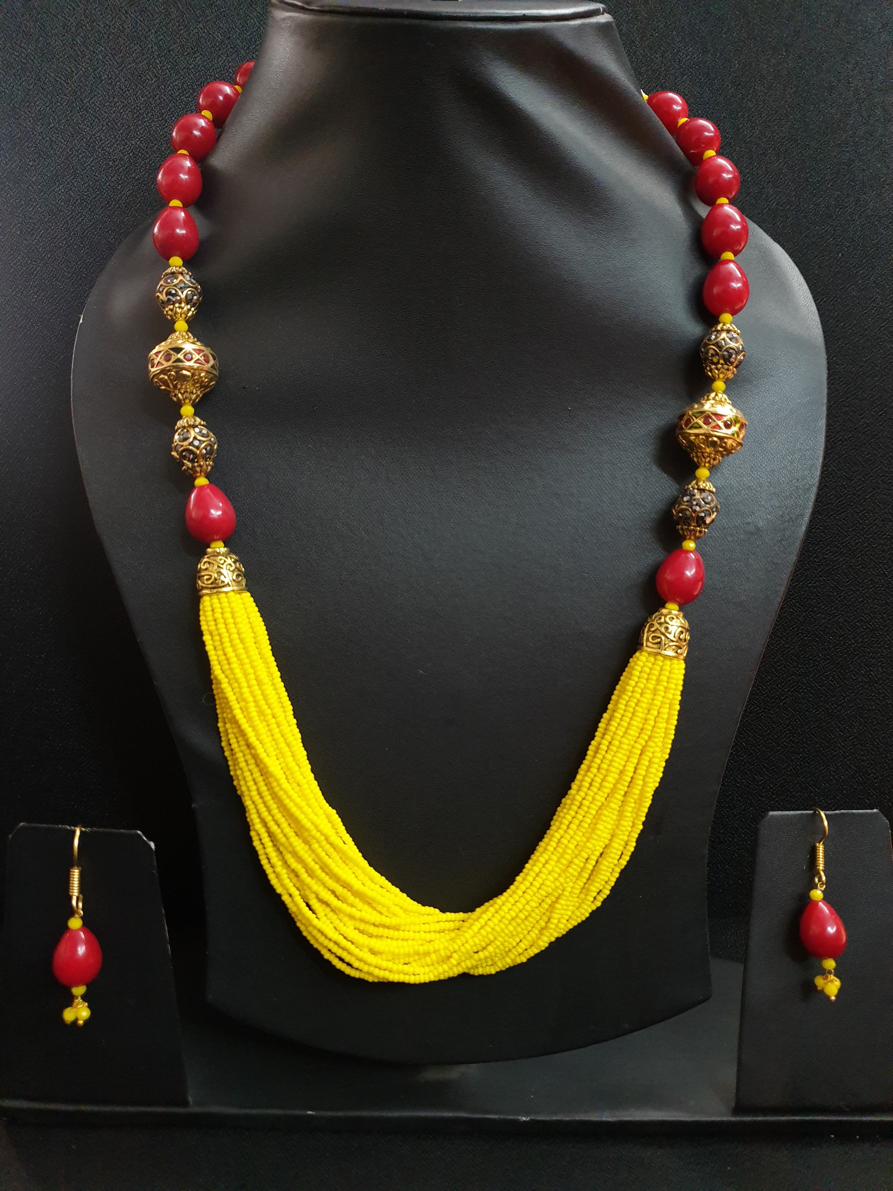 Yellow Seed Beads Necklace Set
