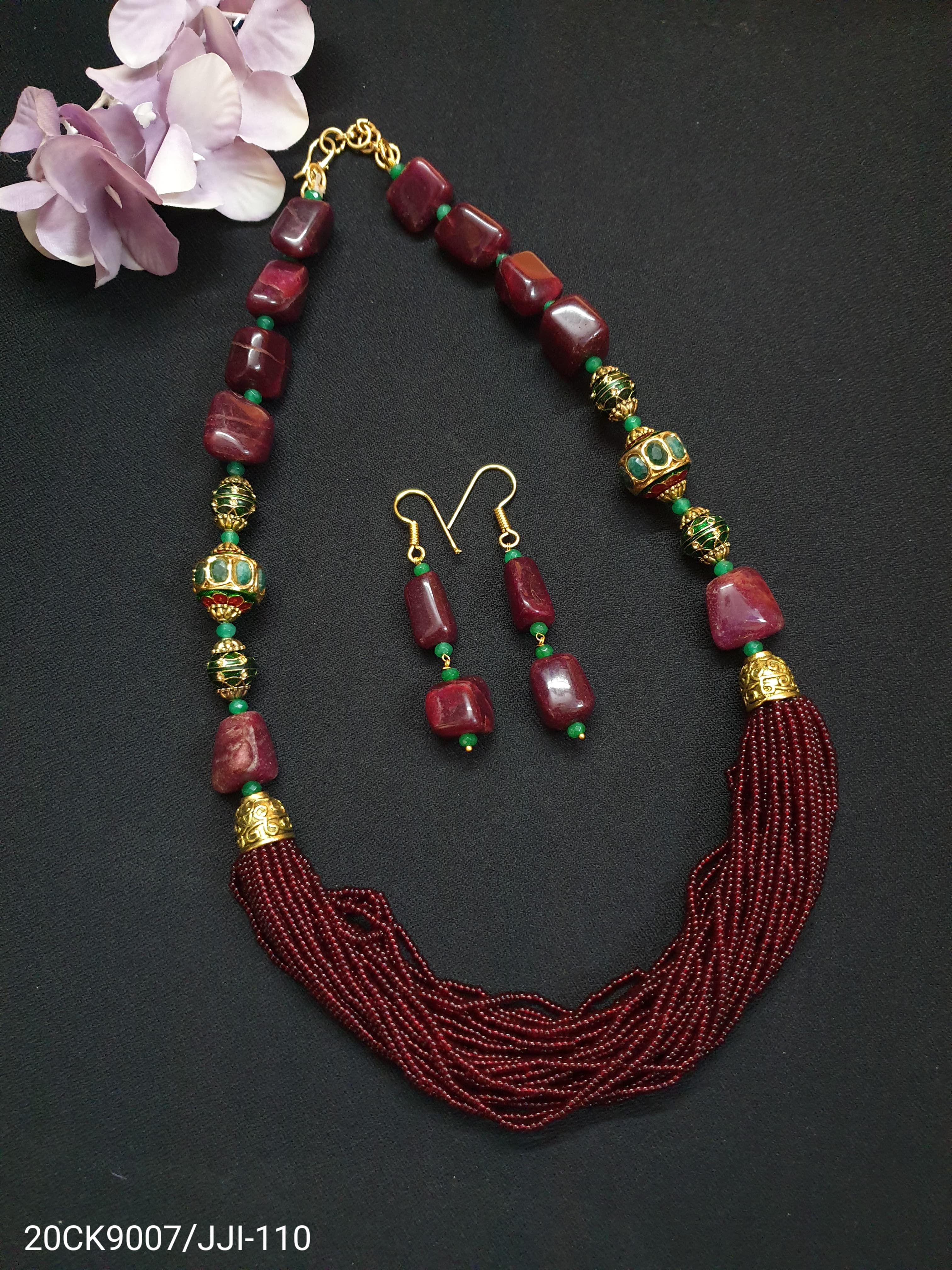 Maroon Seed Beads Necklace Set