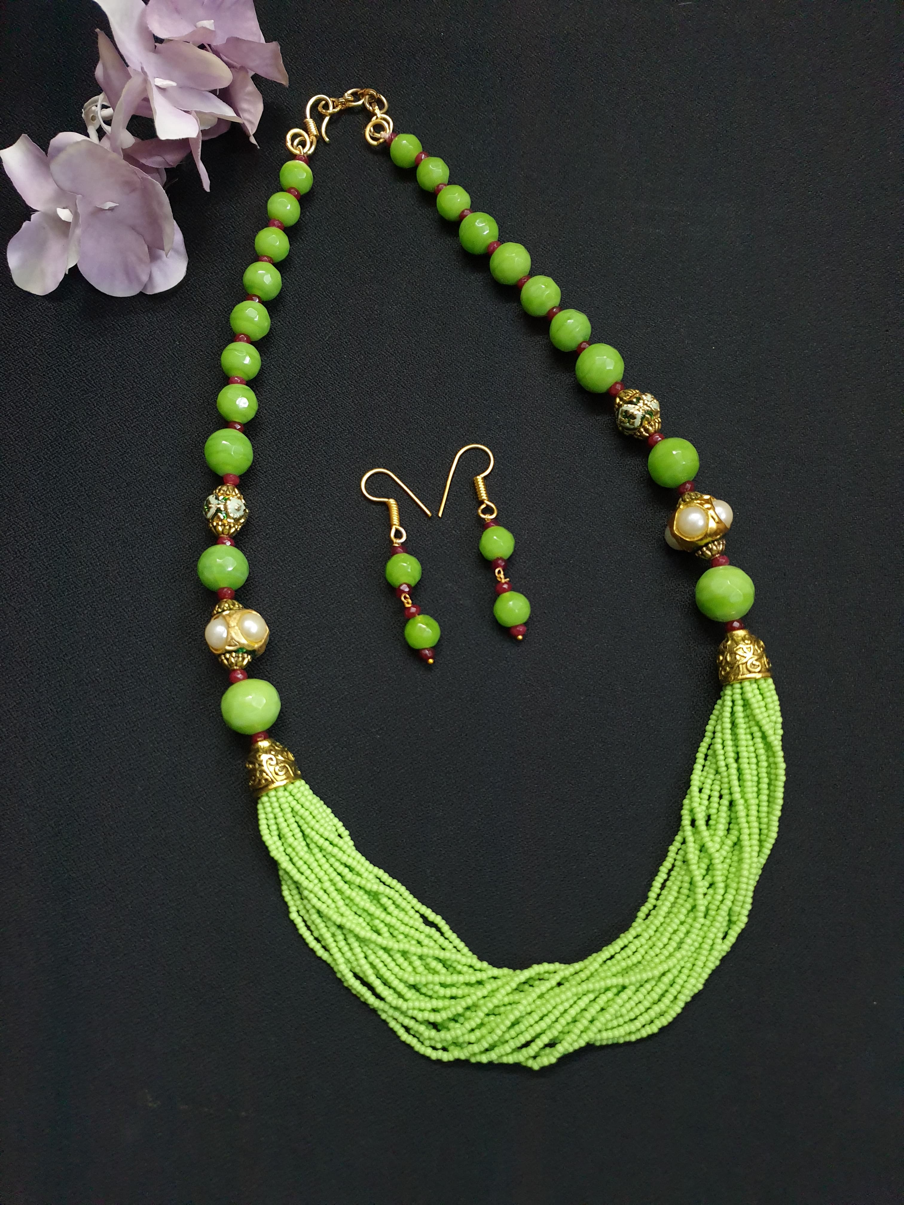 Light Green Seed Beads Necklace Set