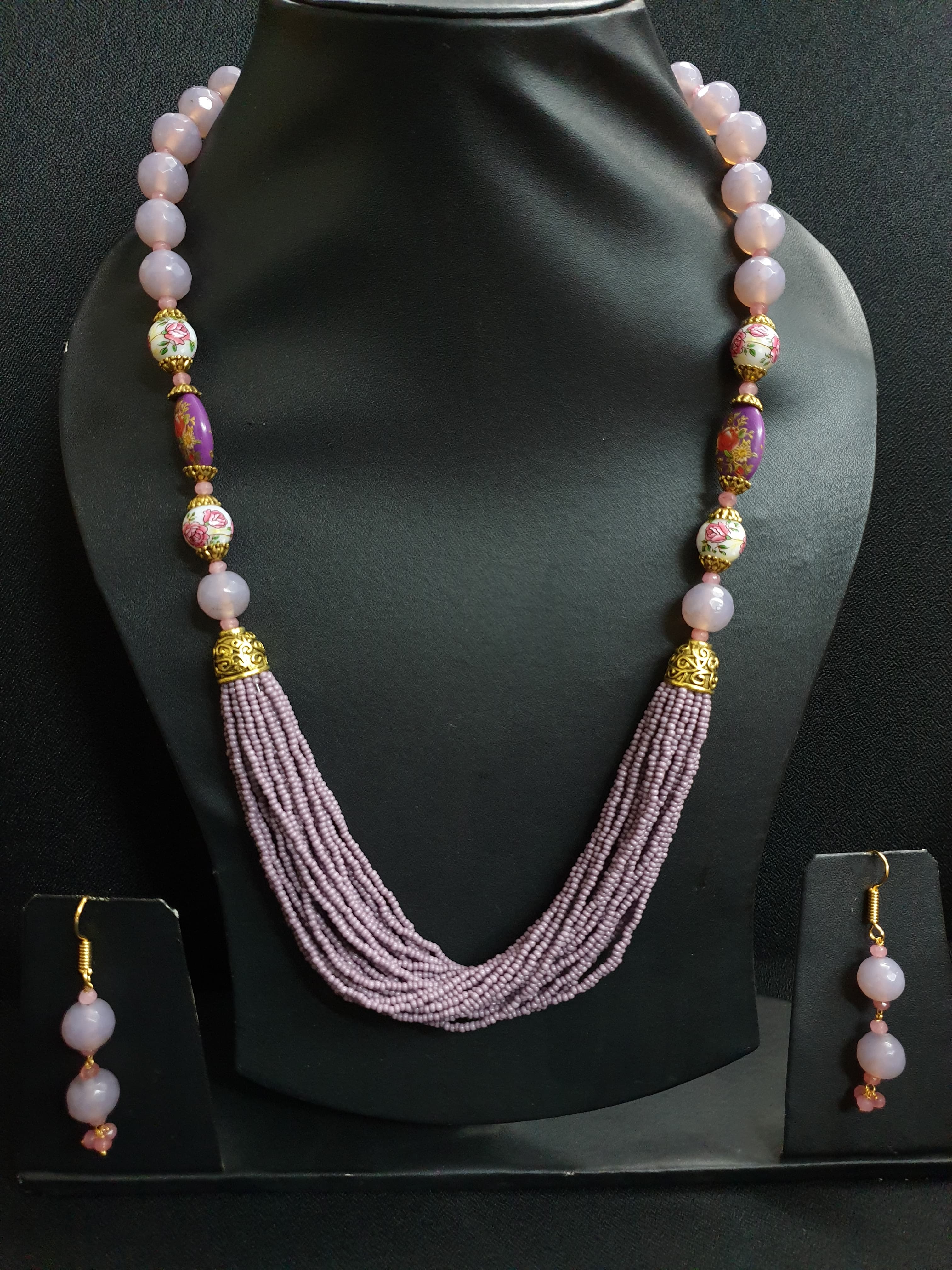 Mauve Seed Beads Necklace Set