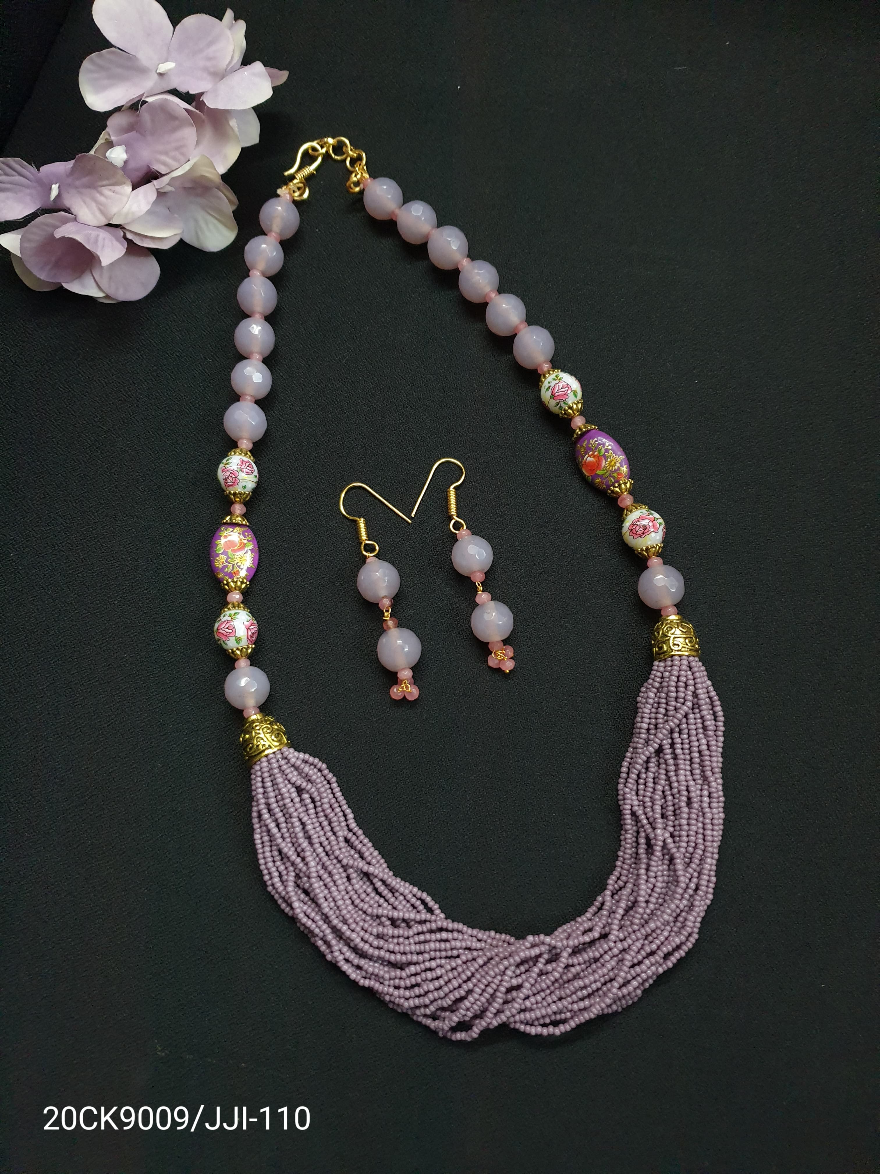 Mauve Seed Beads Necklace Set