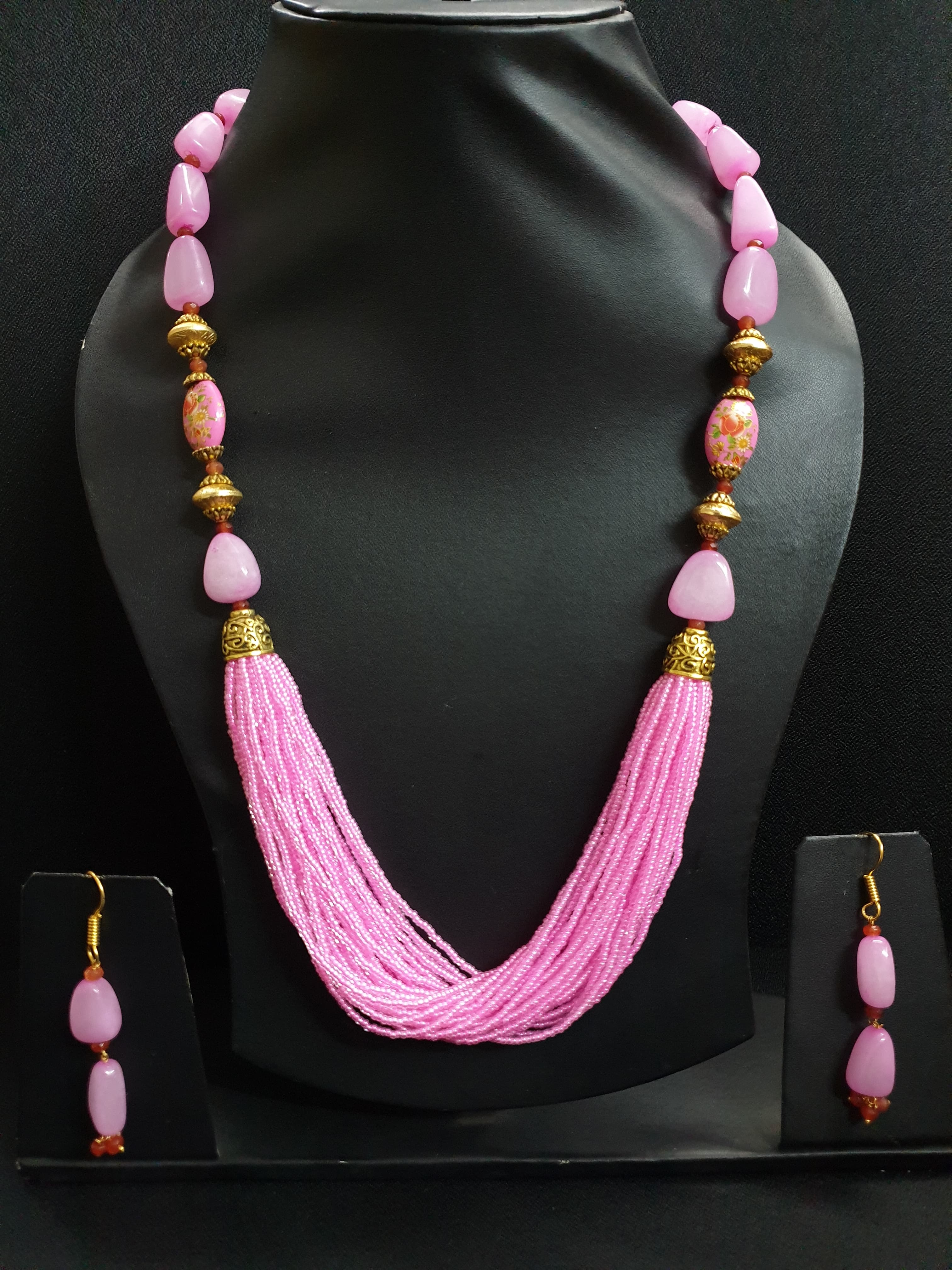 Pink Beaded Stone Necklace Set