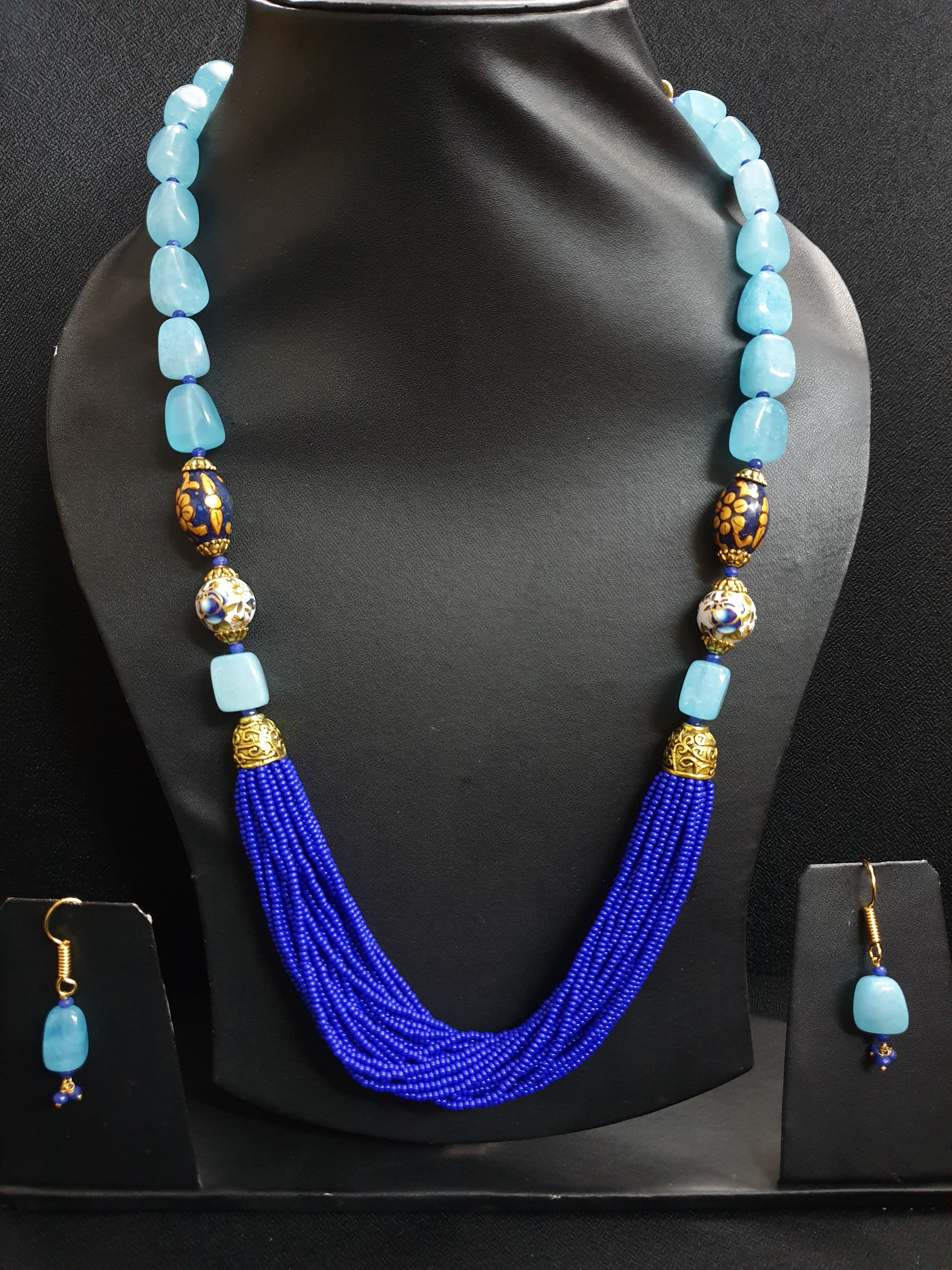 Blue Beaded Stone Necklace Set