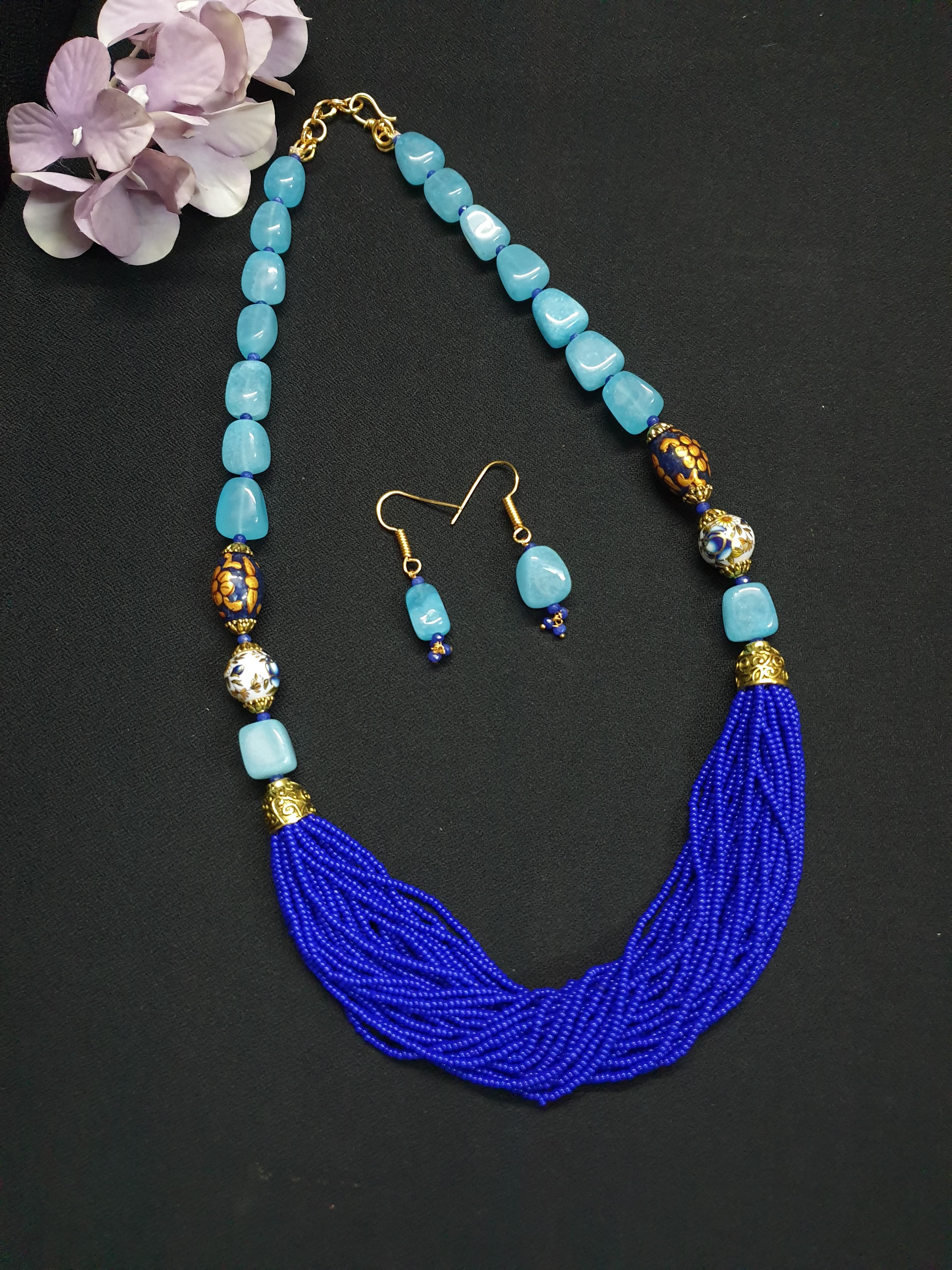 Blue Beaded Stone Necklace Set