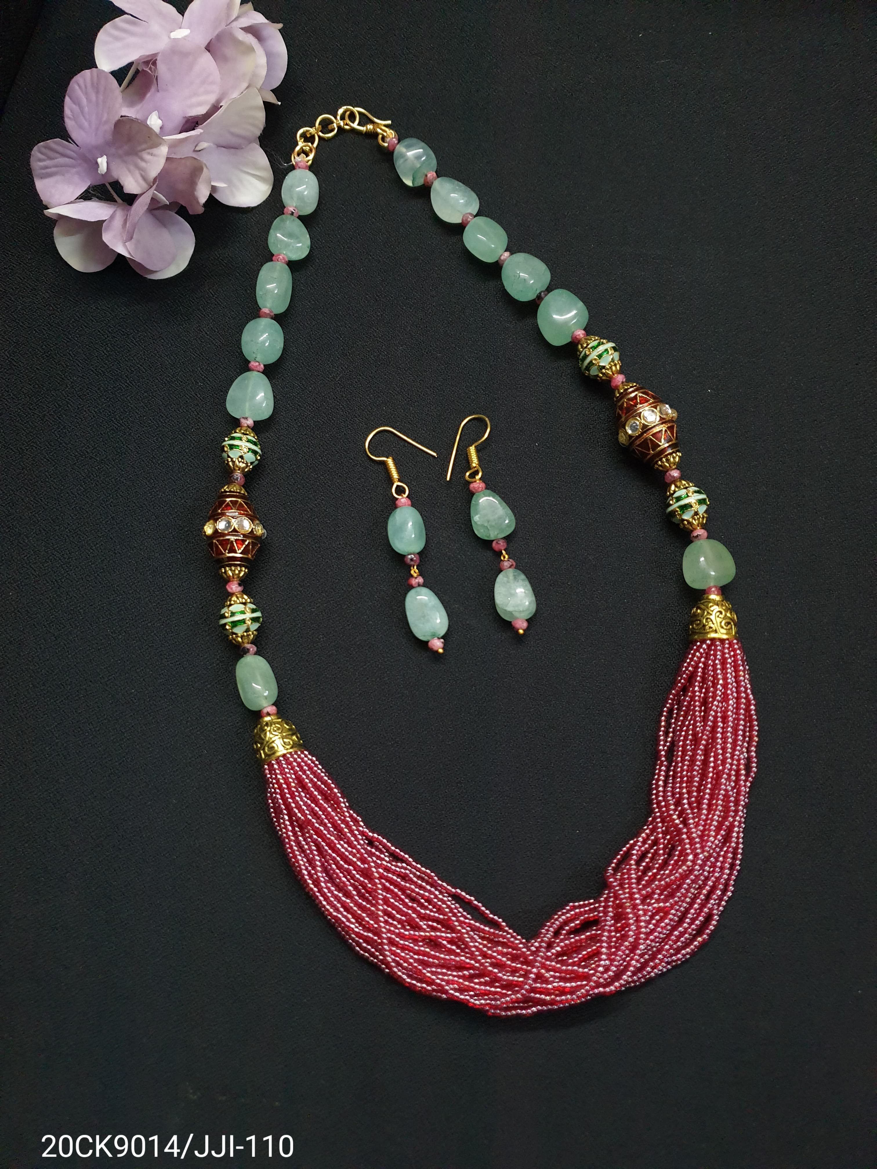 Fushcia Seed Beaded Necklace Set