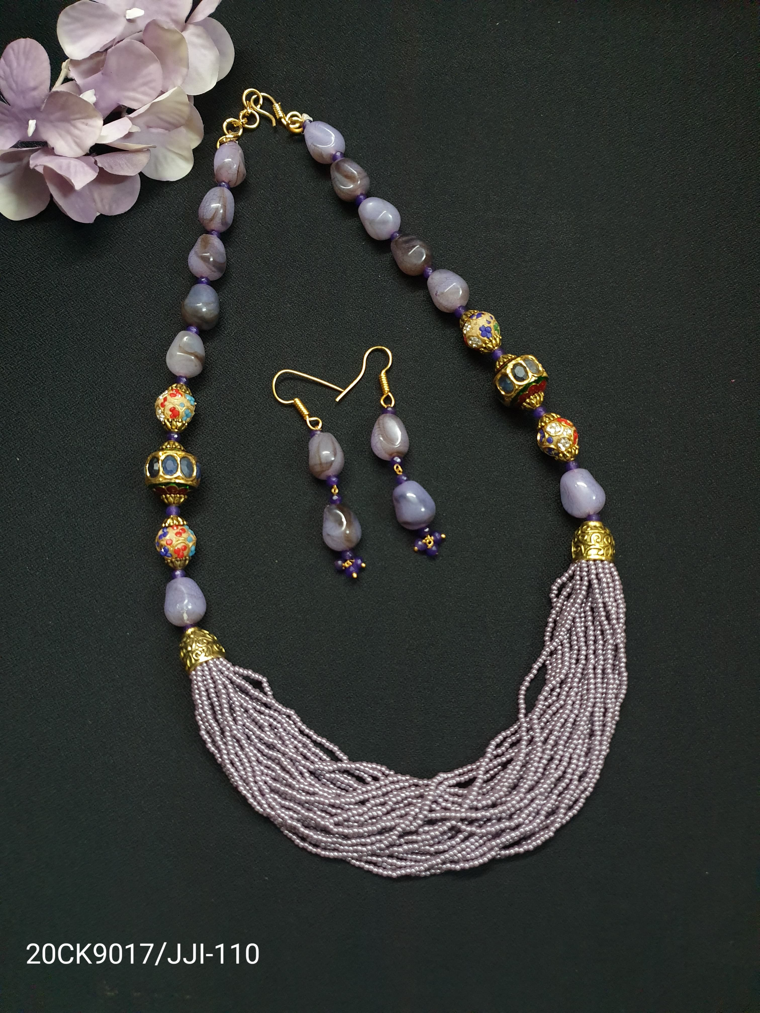 Grey Seed Bead Necklace Set