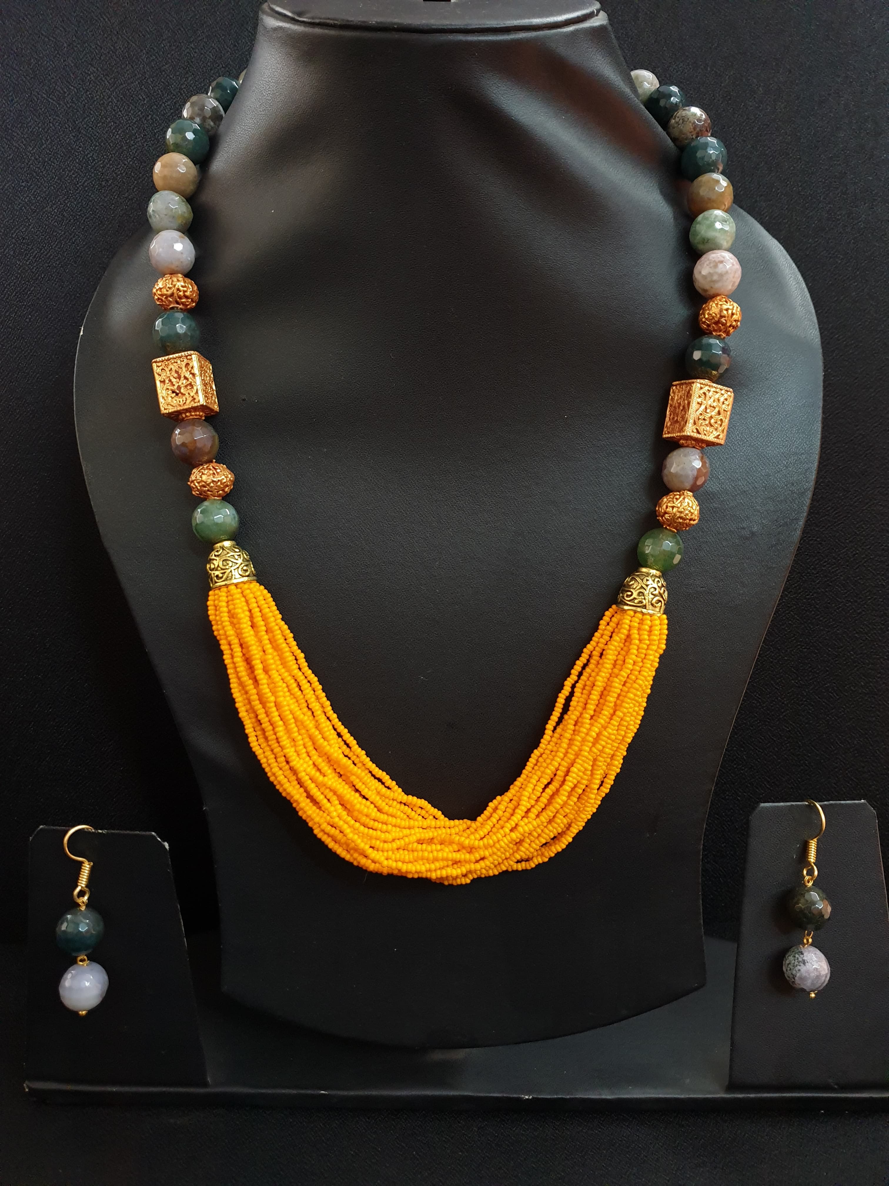Bright Yellow Seed Bead Necklace Set