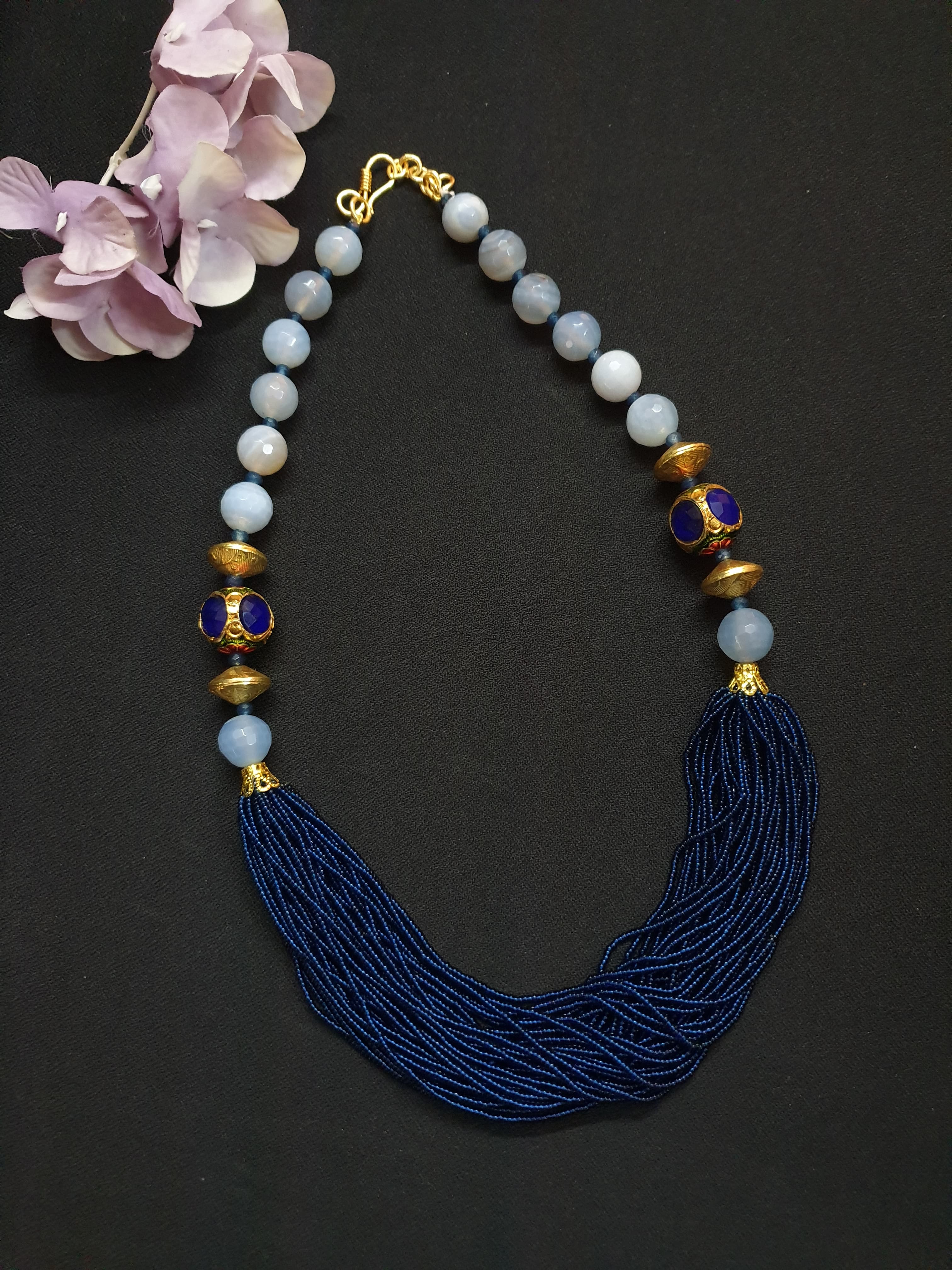 Blue Stone Seed Bead Necklace Set