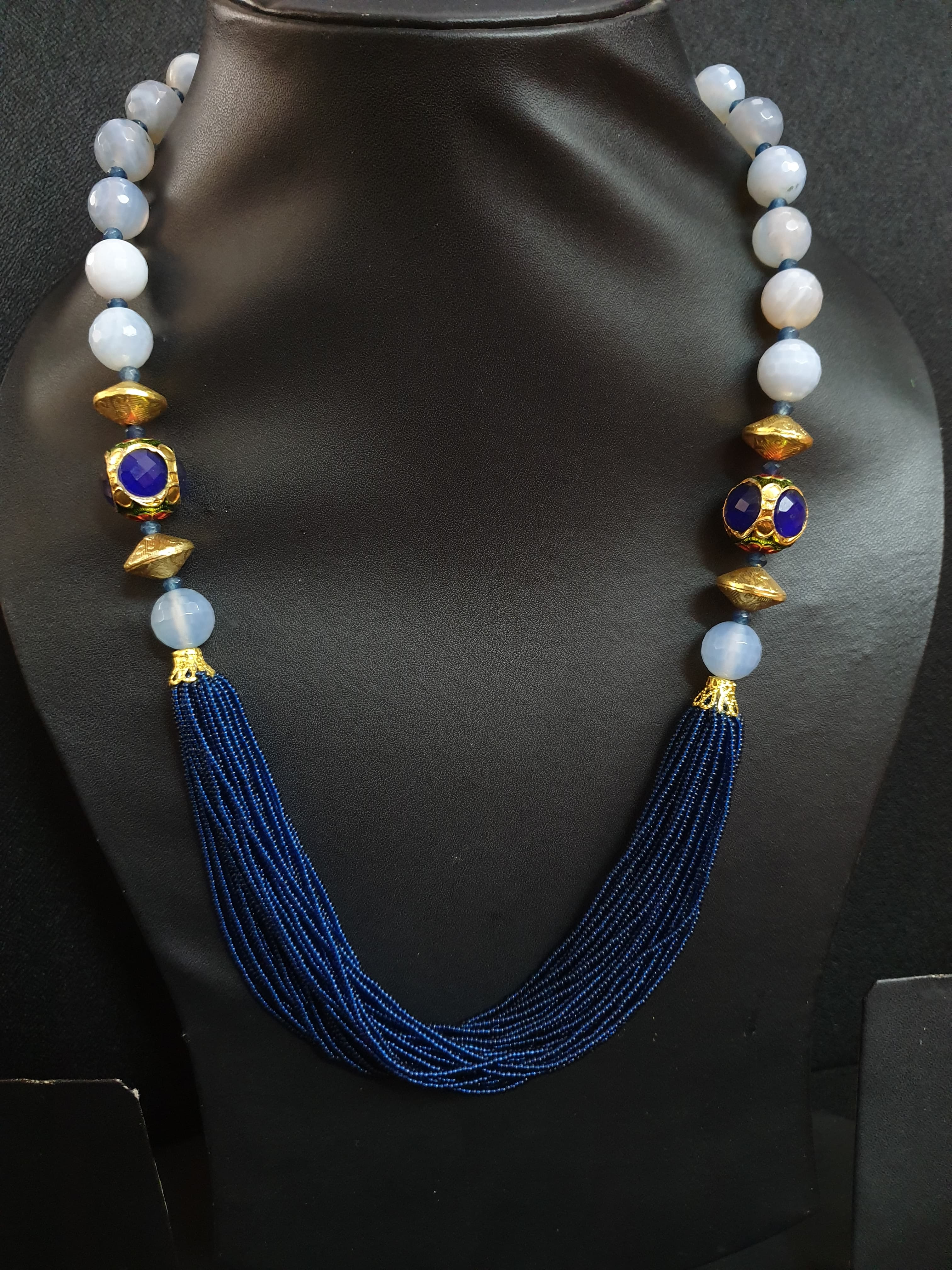 Blue Stone Seed Bead Necklace Set