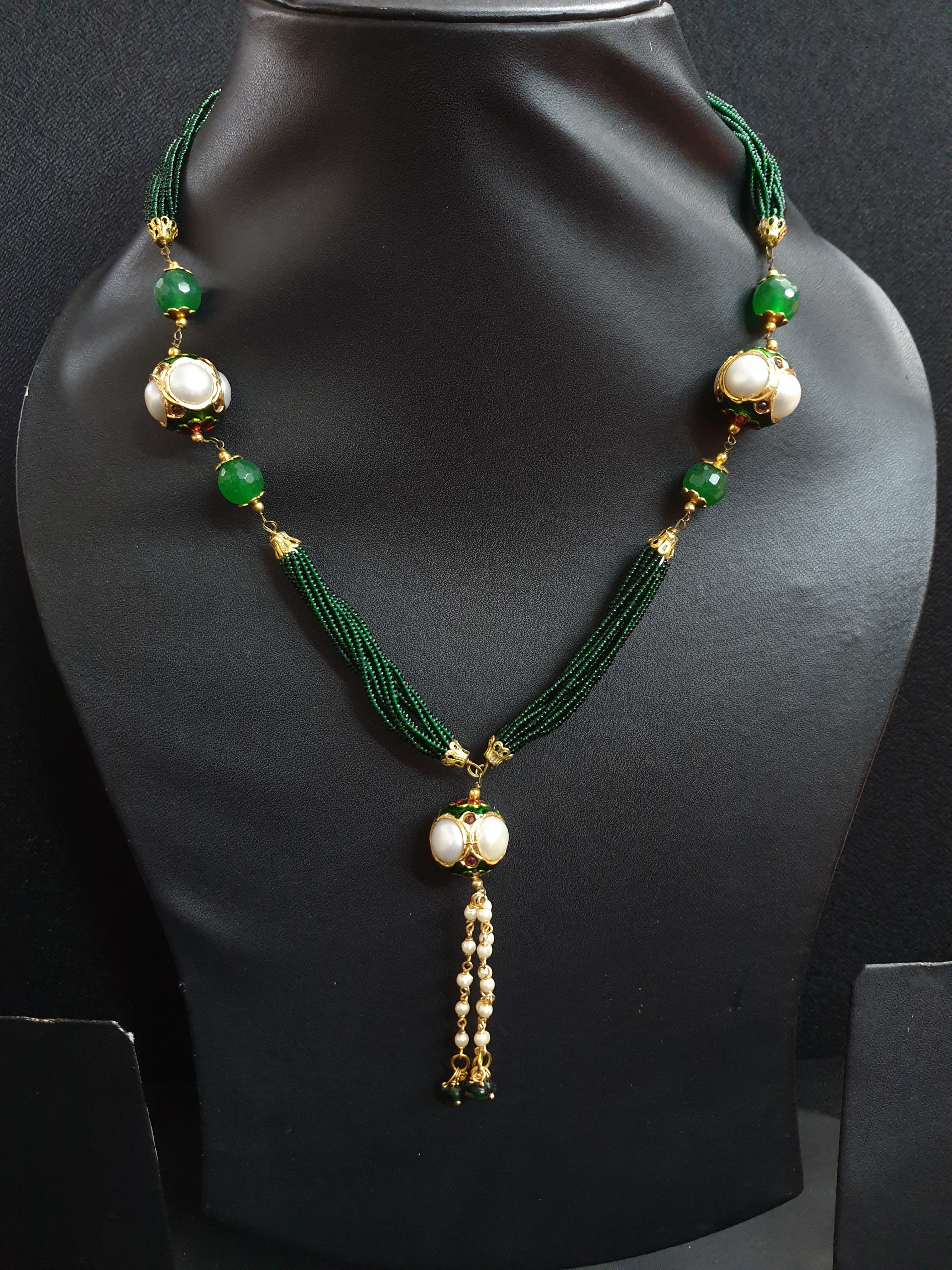 Dark Green Pearl Beaded Seed Necklace Set