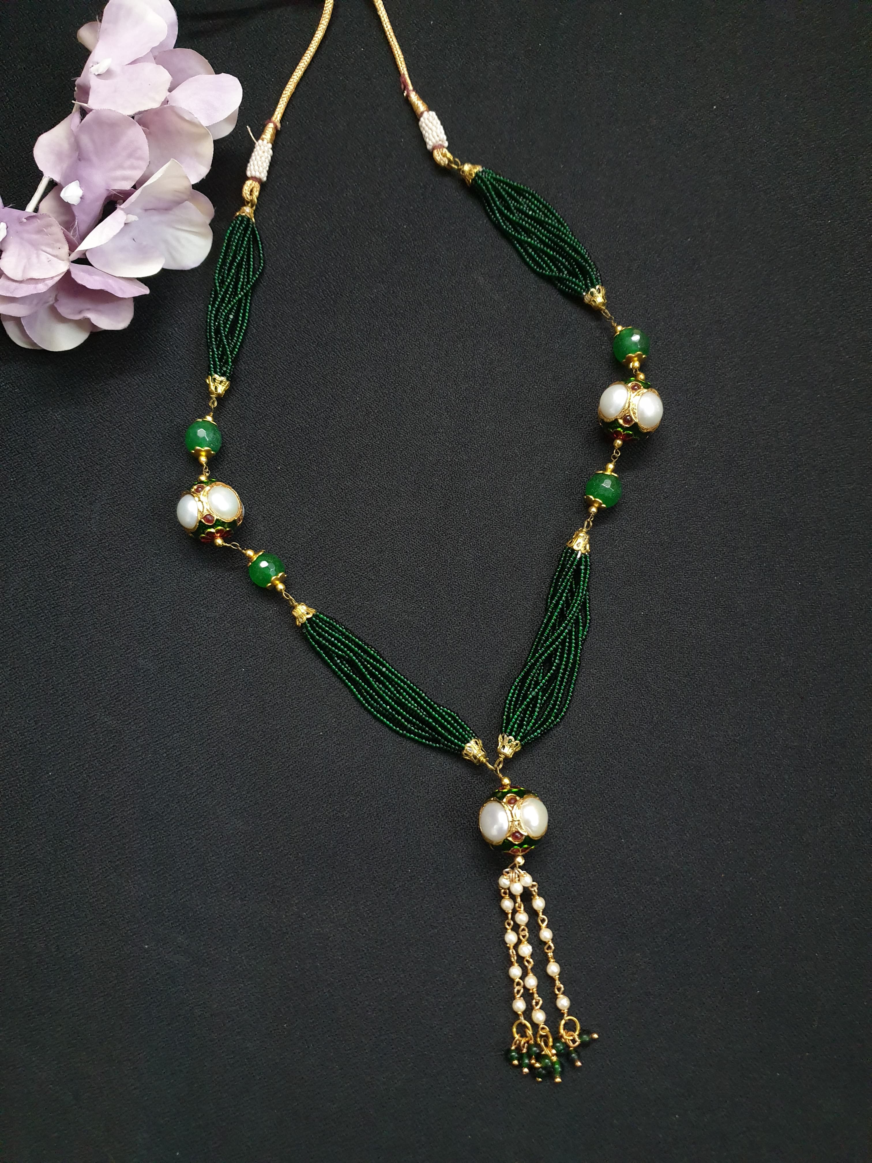 Dark Green Pearl Beaded Seed Necklace Set