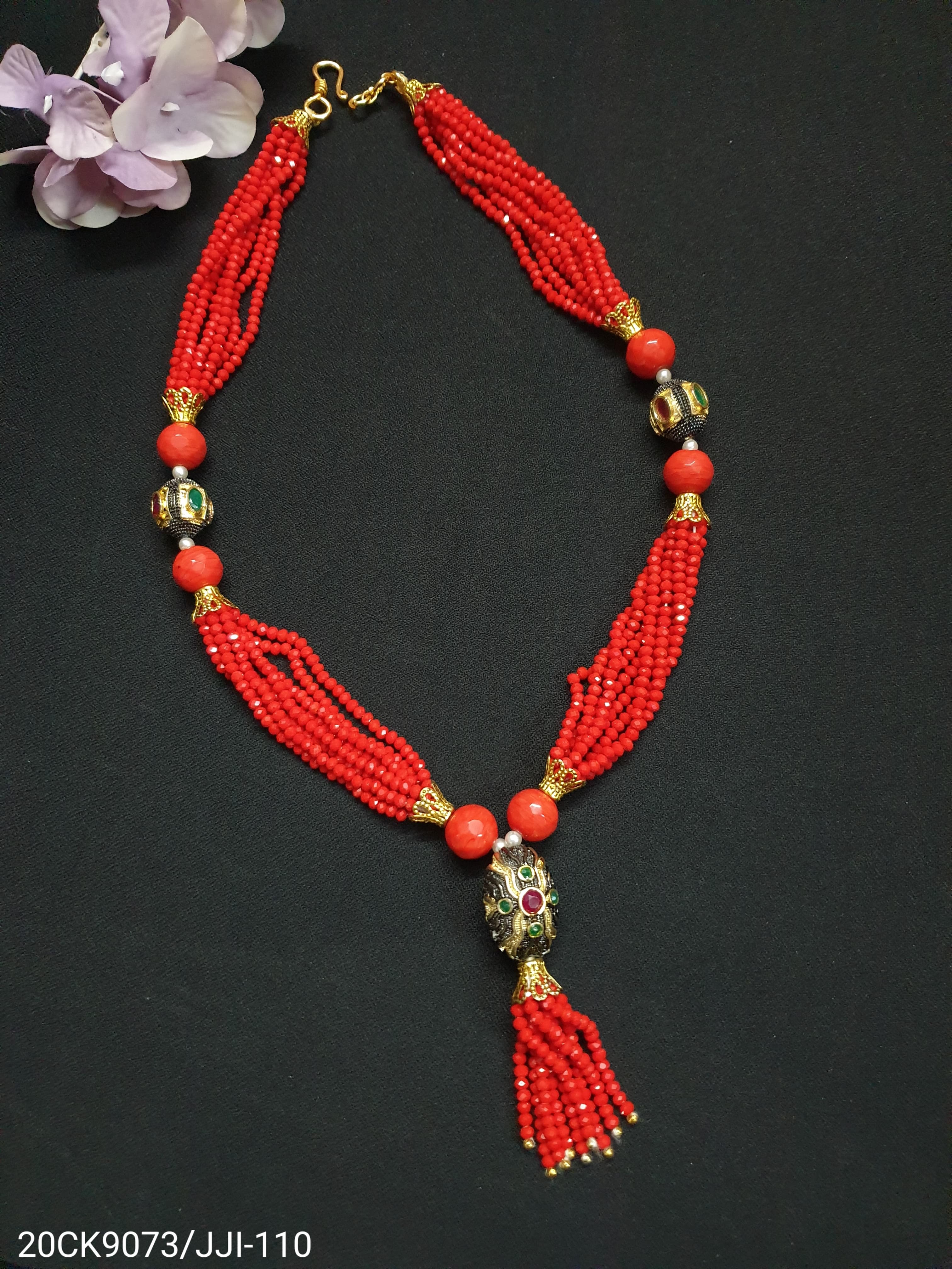 Red Antique Beaded Multistrand Necklace Set