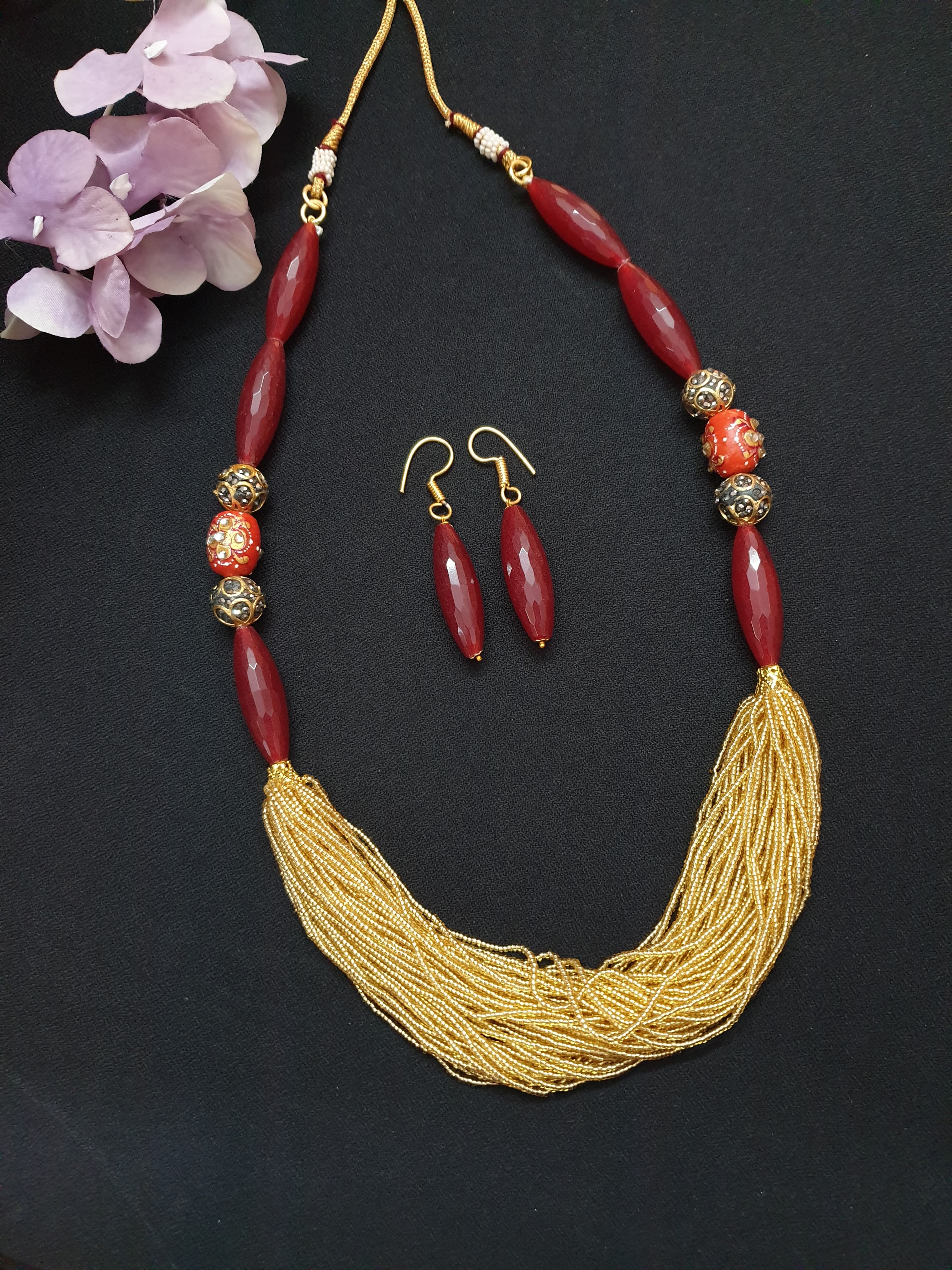 Golden Seed Bead Necklace Set