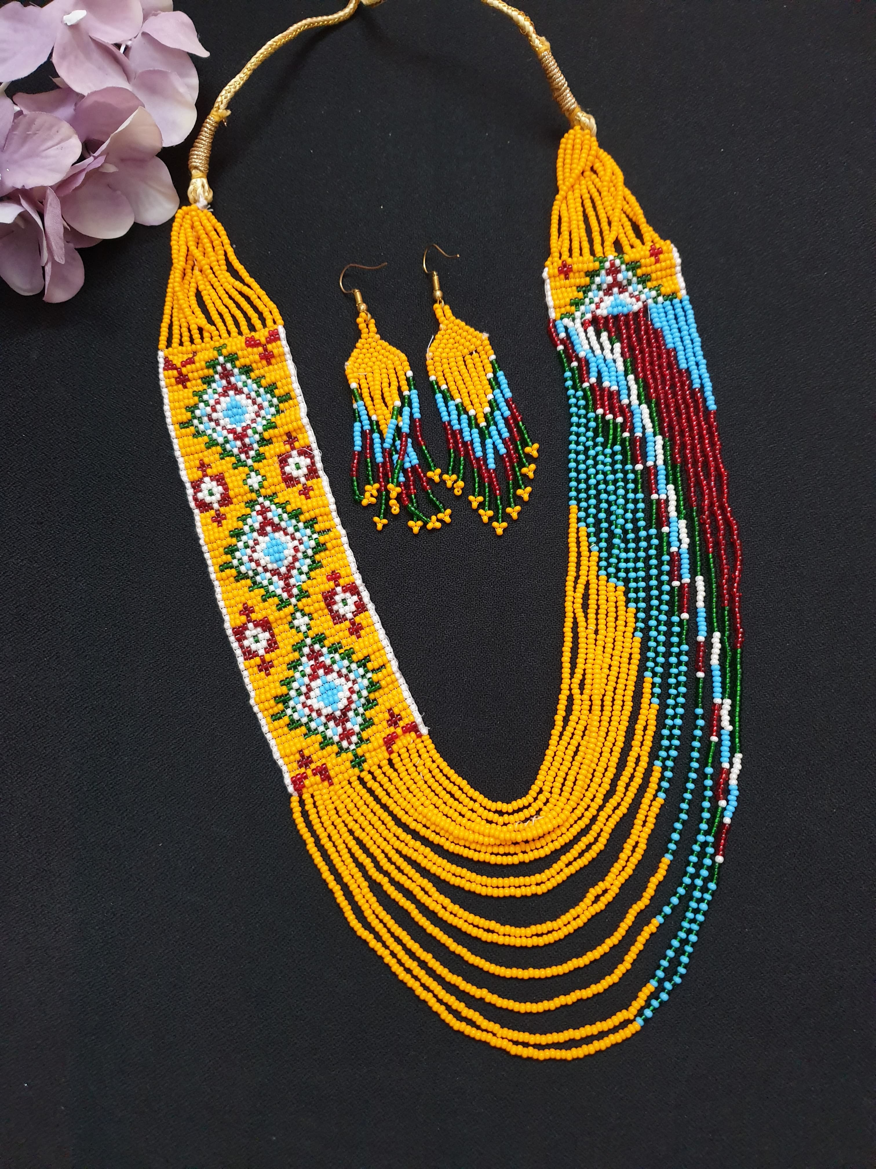 Yellow Boho Seed Bead Necklace Set