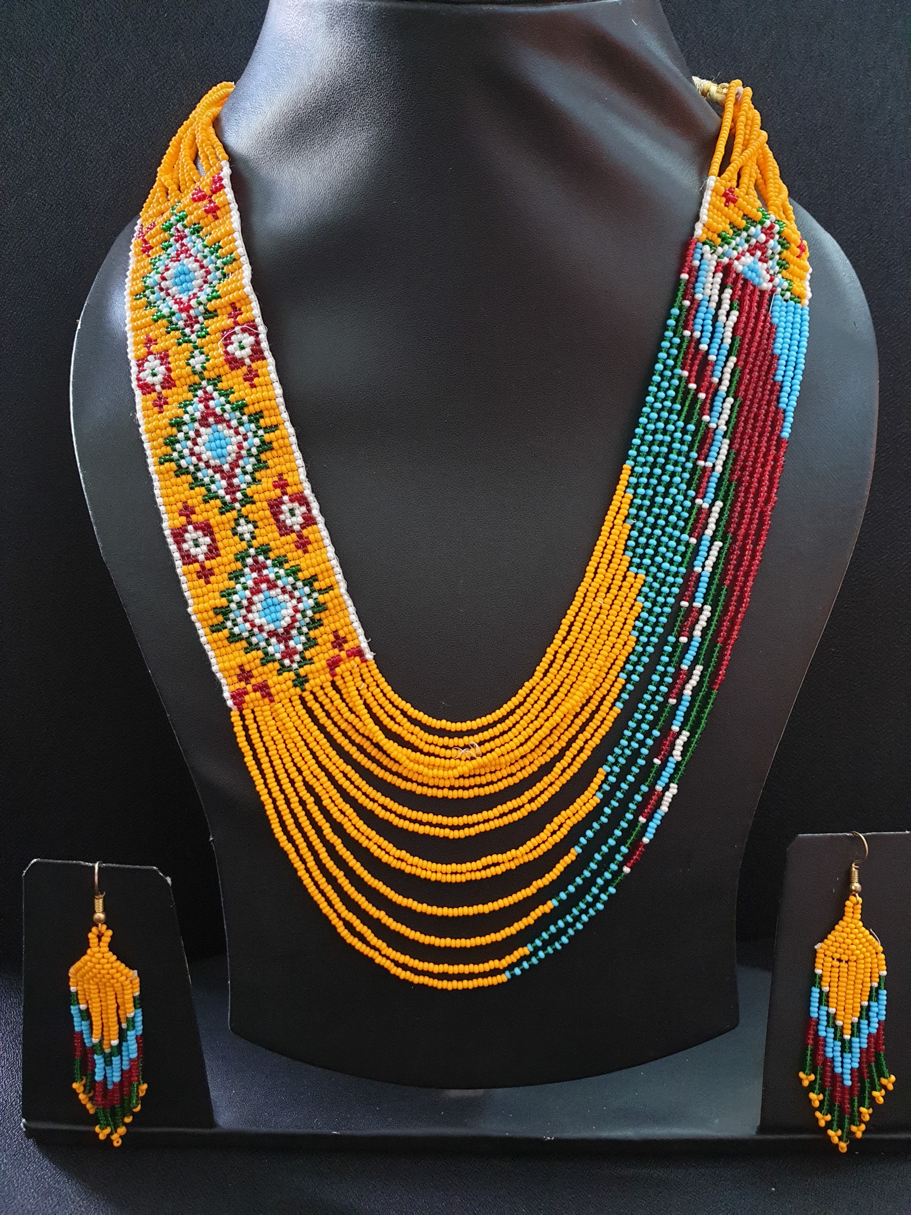 Yellow Boho Seed Bead Necklace Set