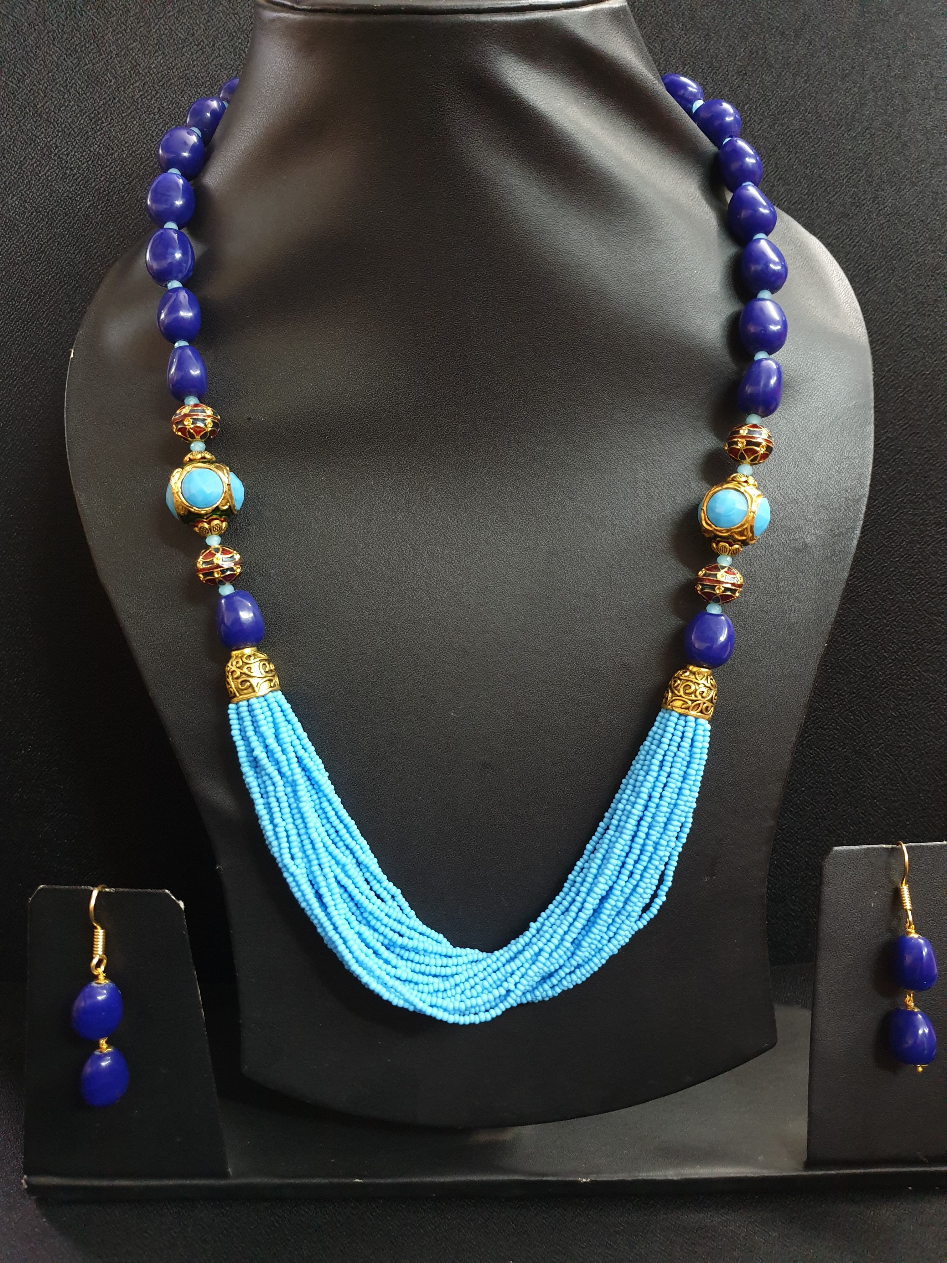 Blue Stone Seed Bead Necklace