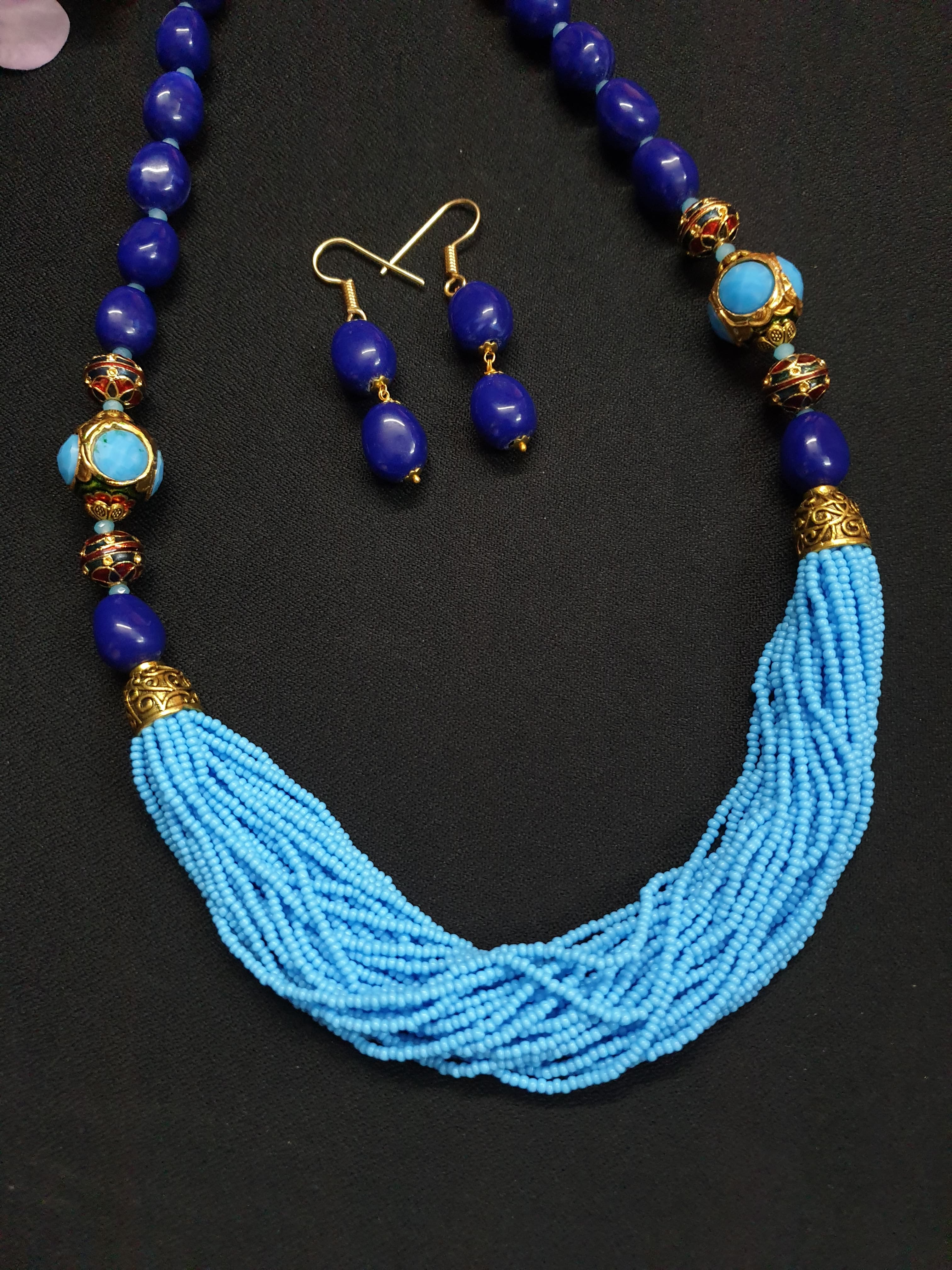 Blue Stone Seed Bead Necklace