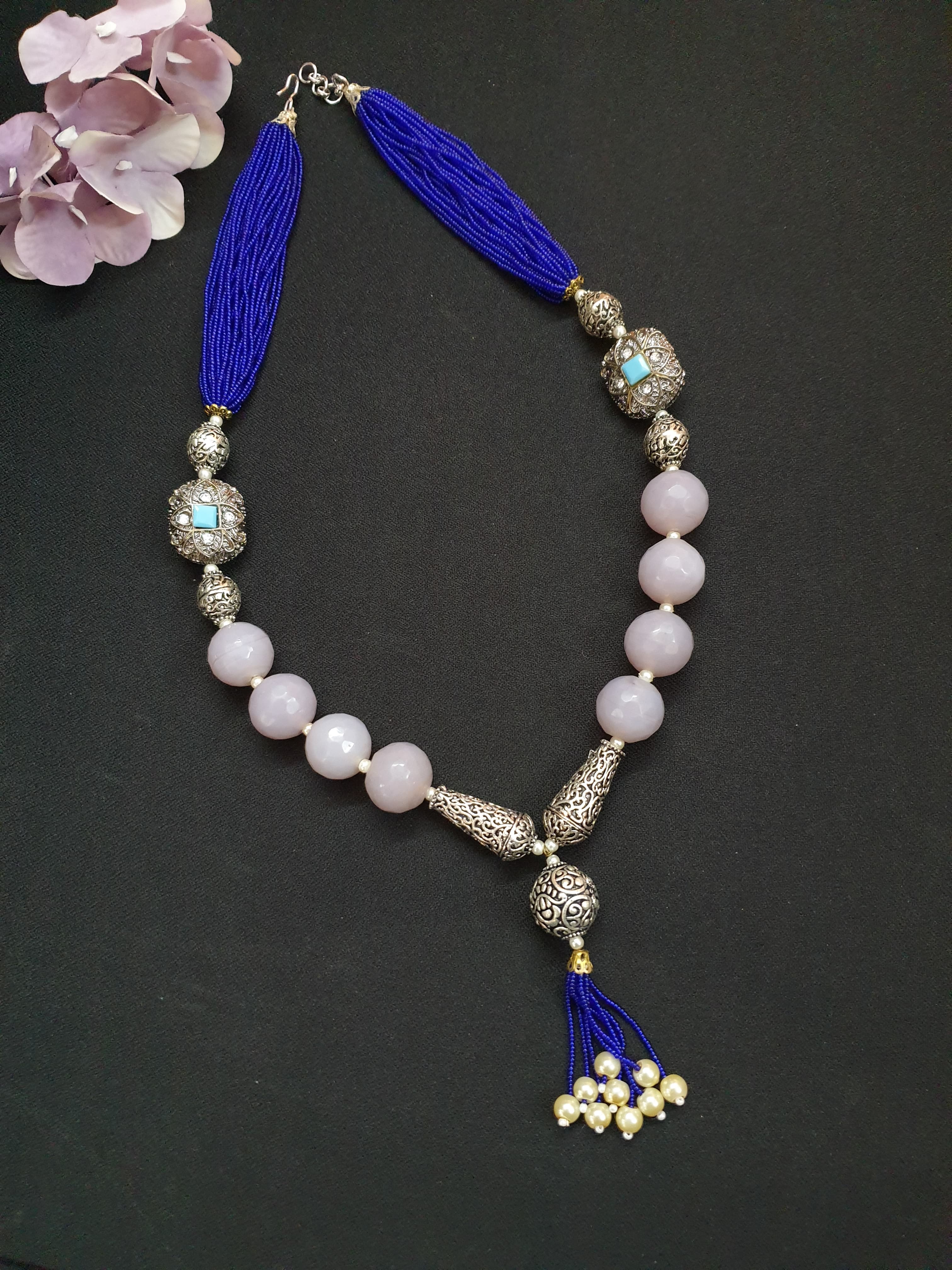 Antique Blue Stone Seed Bead Necklace