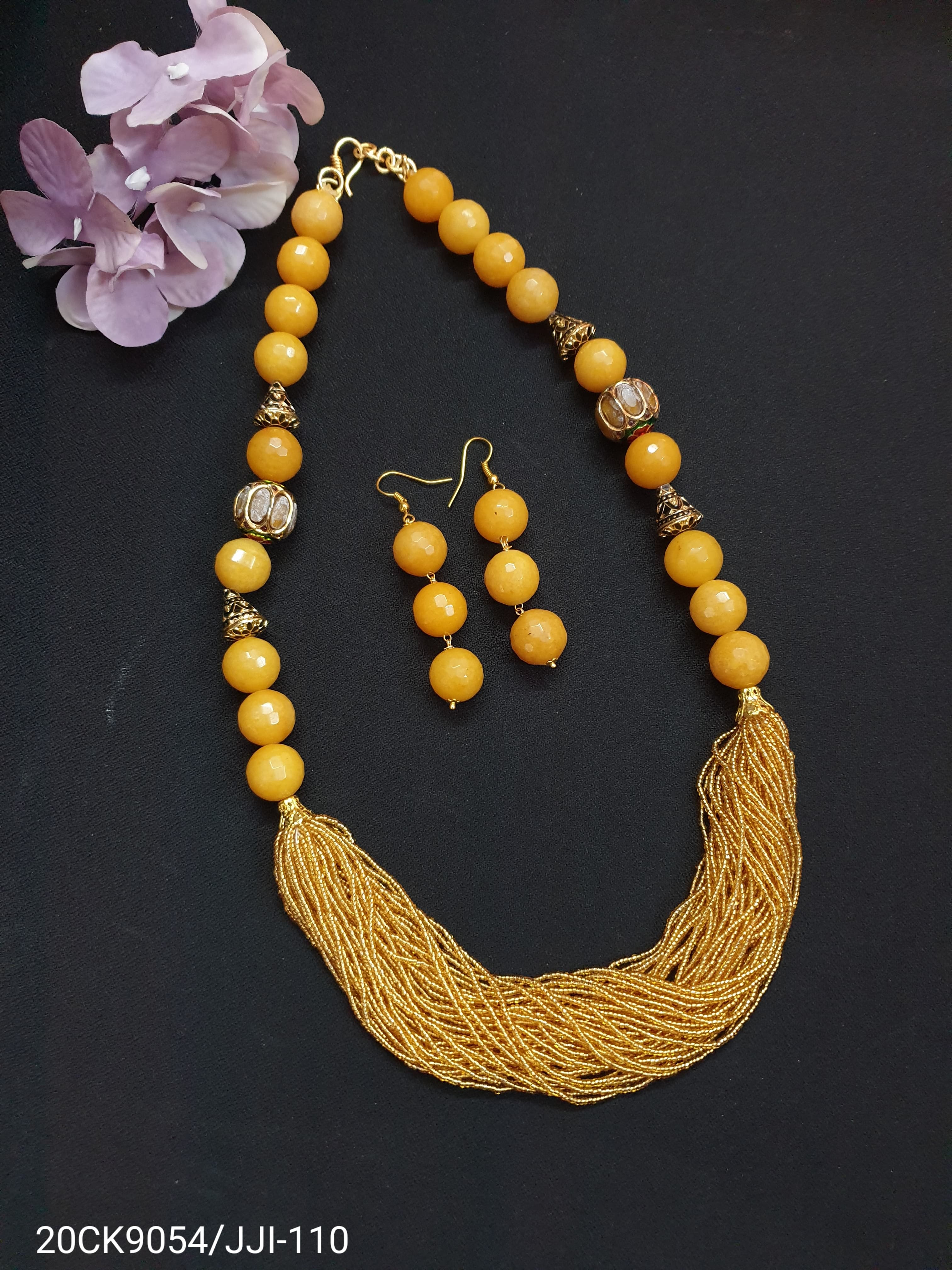 Jadau Golden Seed Bead Necklace Set