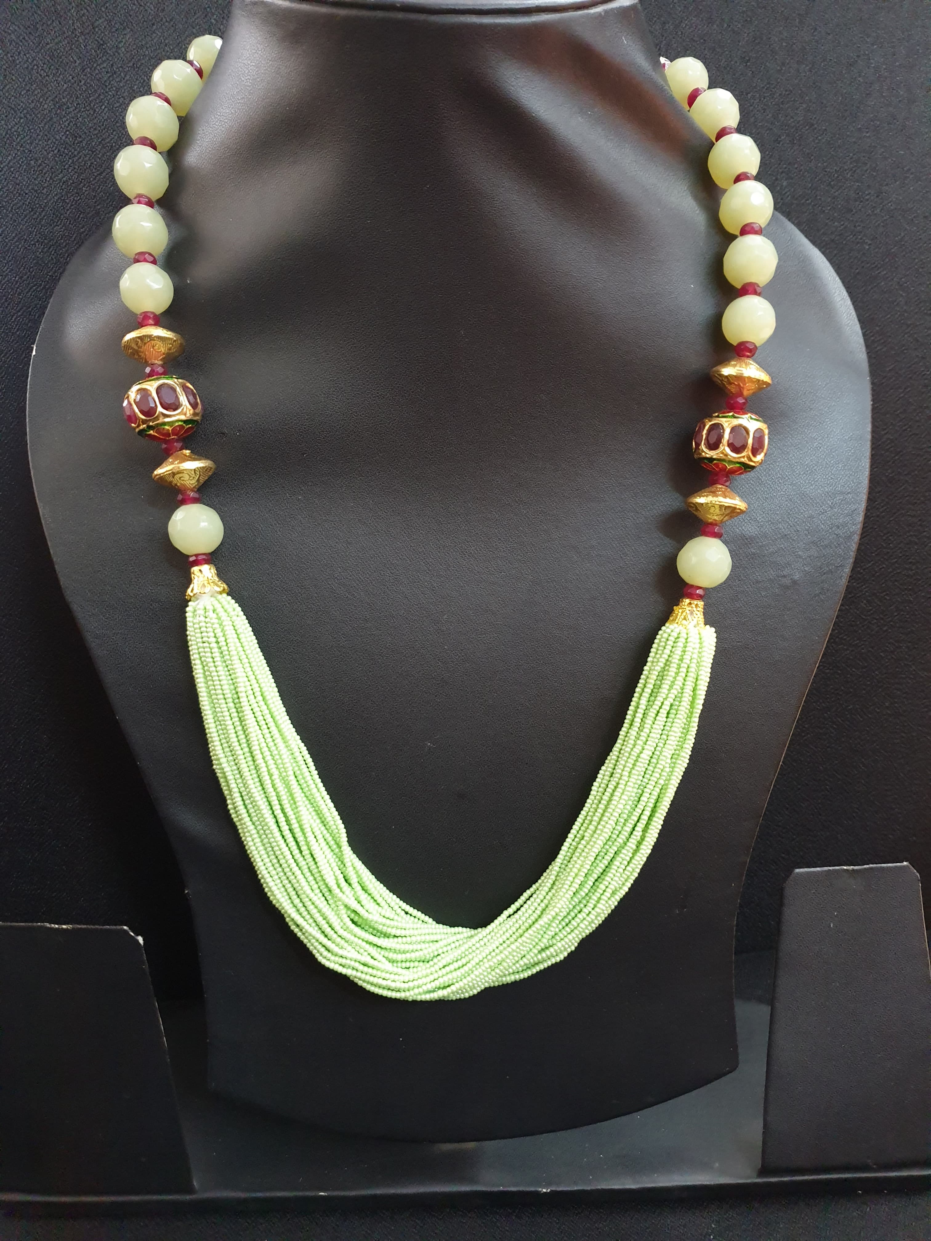 Jadau Mint Green Seed Bead Necklace Set