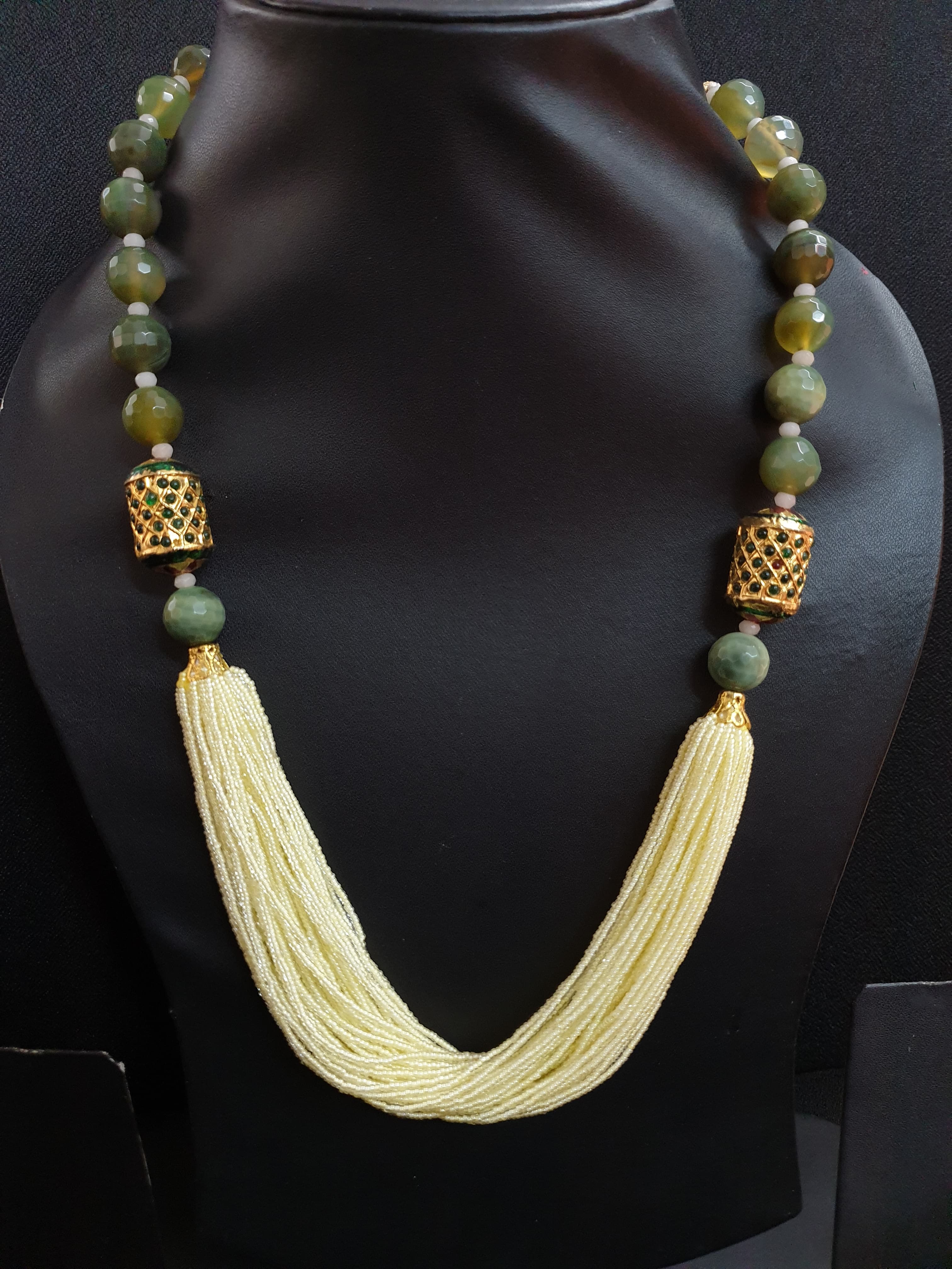 Mehendi Green Stone Pearl Seed Bead Necklace Set
