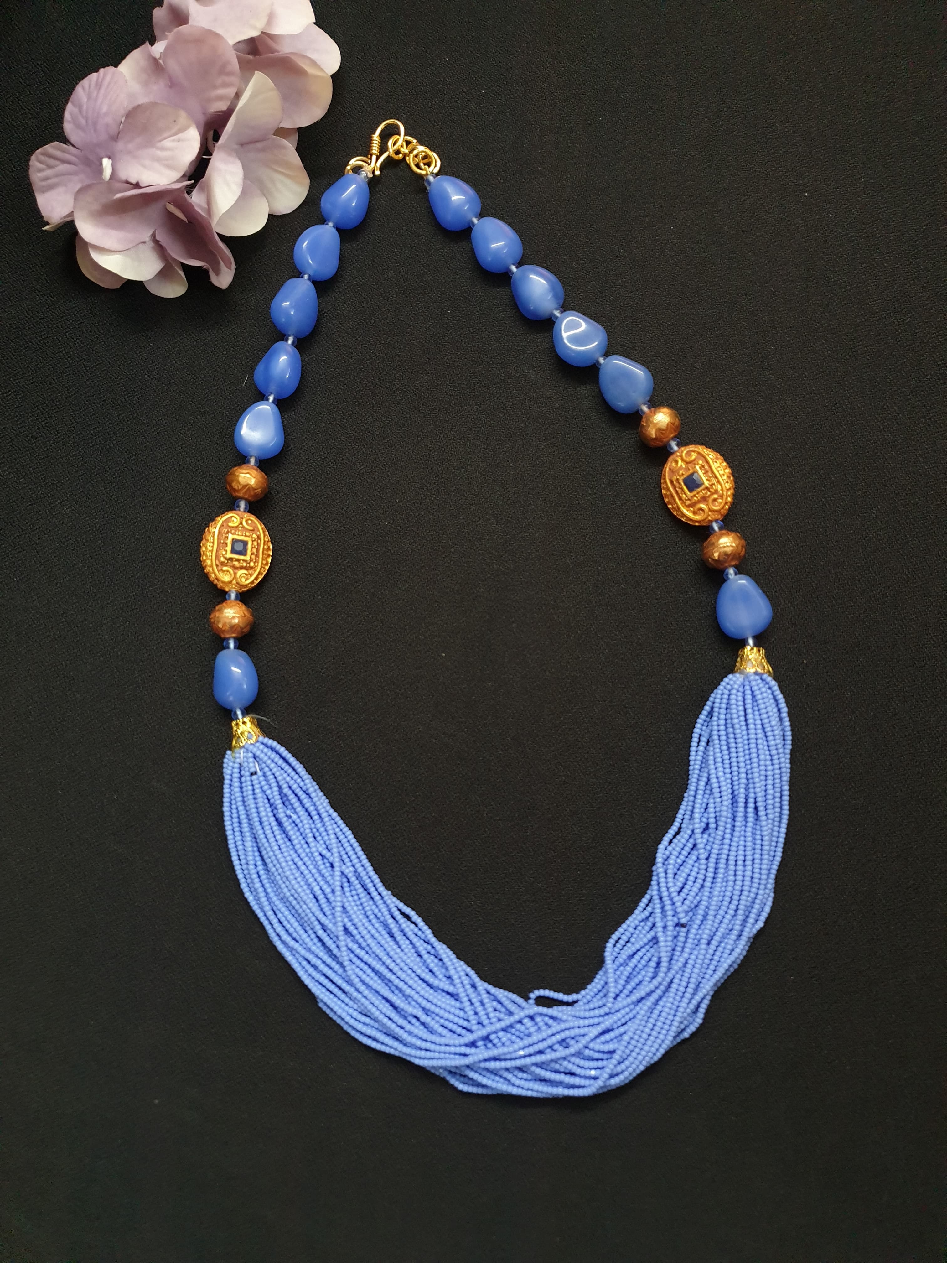 Ice Blue Seed Bead Necklace Set