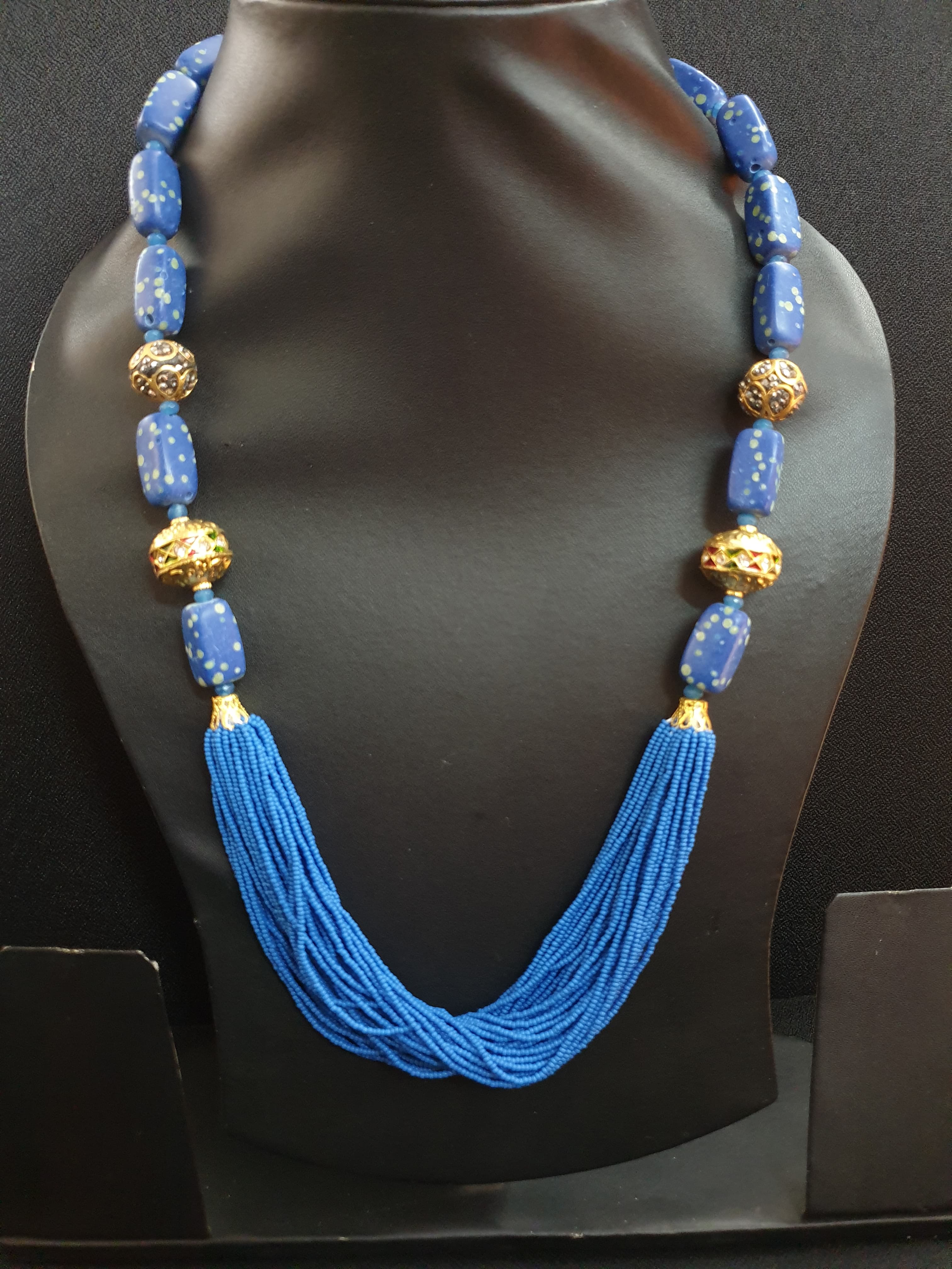 Blue Seed Bead Necklace Set For Women