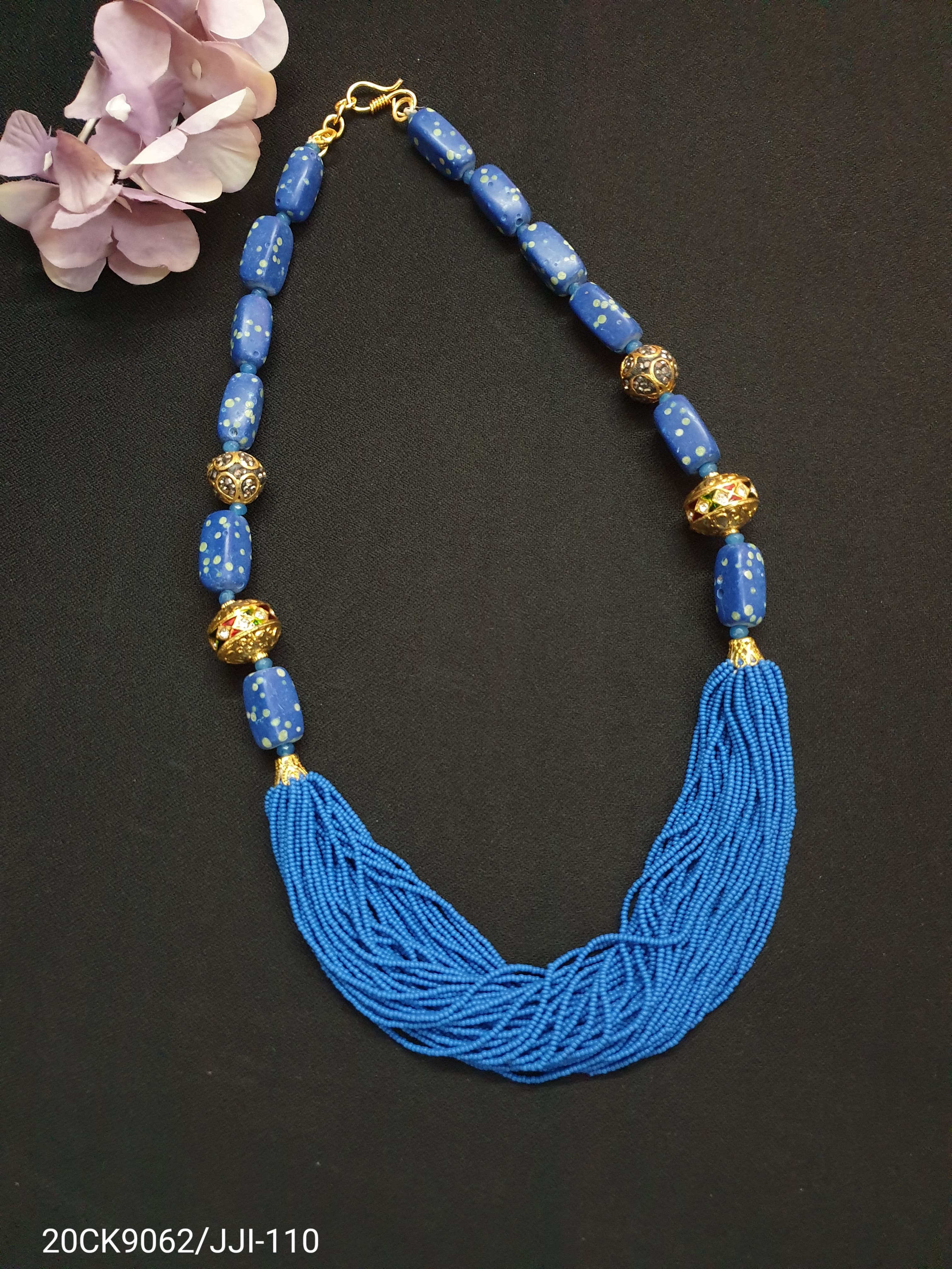 Blue Seed Bead Necklace Set For Women
