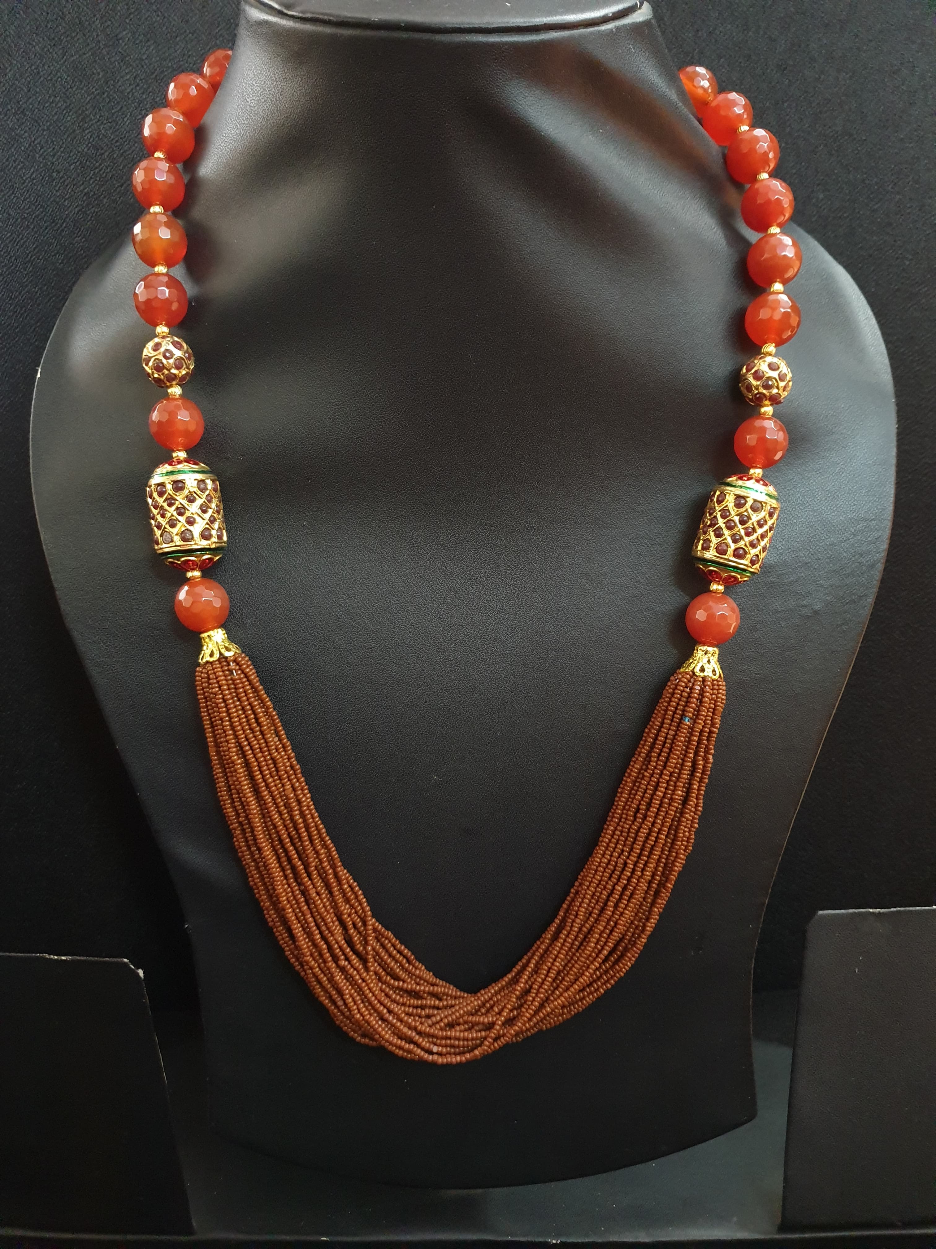 Jadau Brown Seed Bead Necklace Set For Women