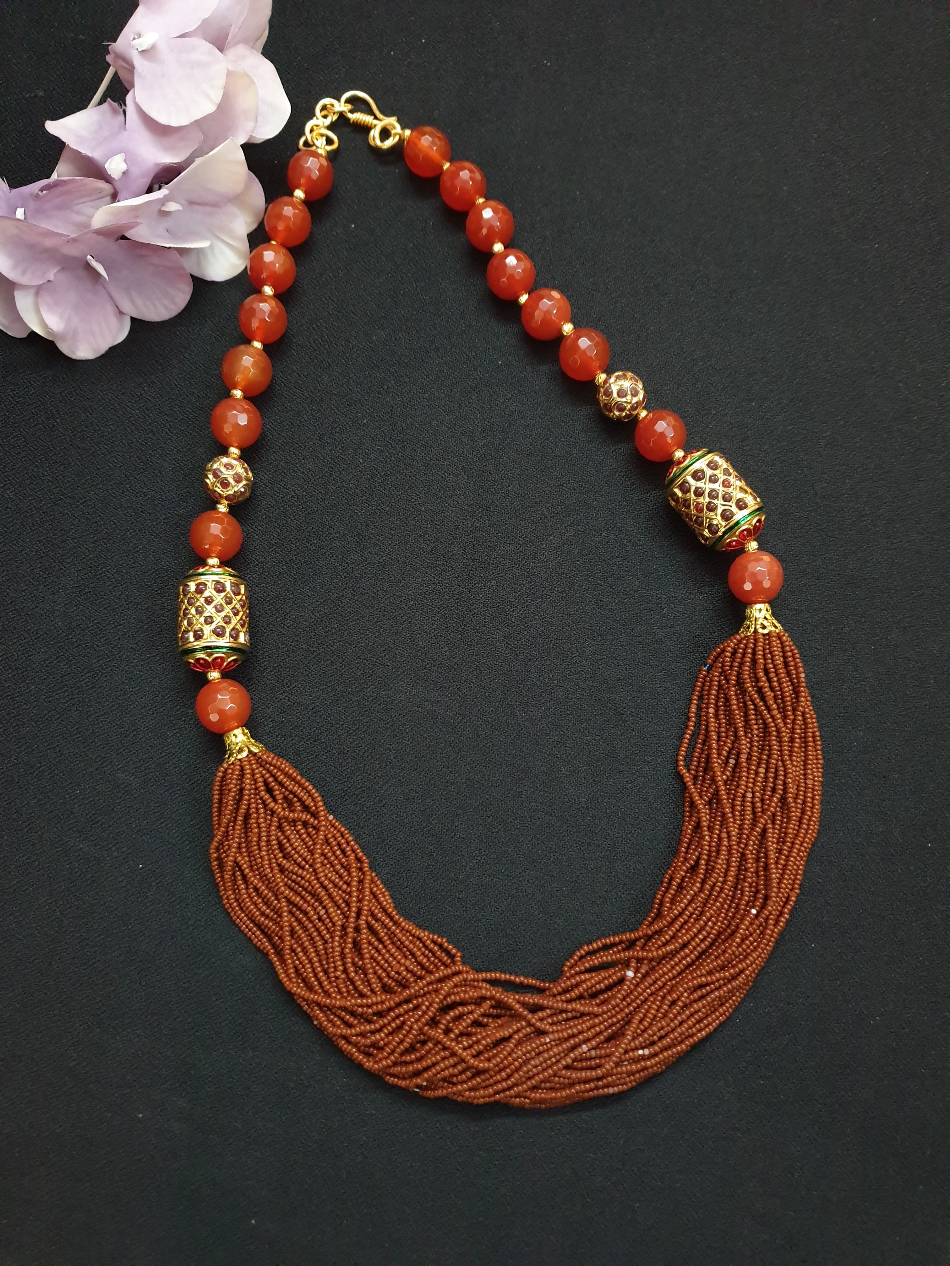 Jadau Brown Seed Bead Necklace Set For Women