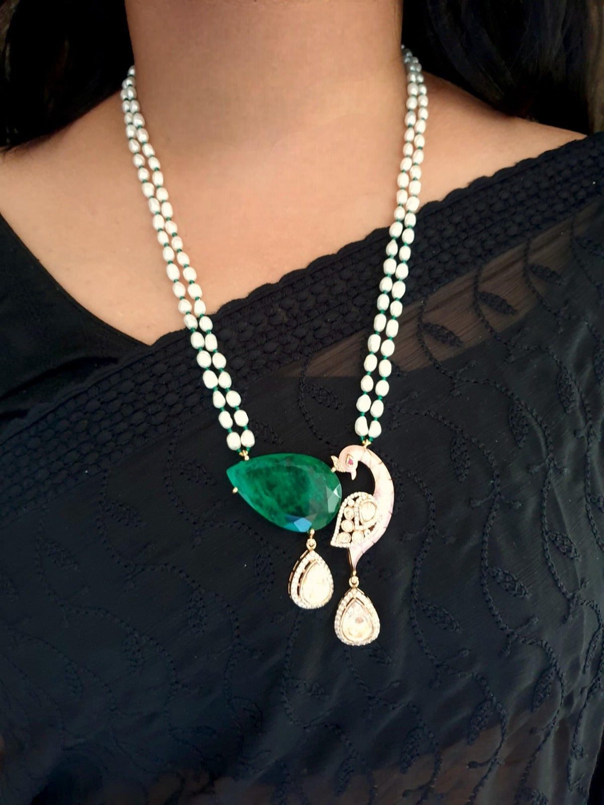 Kundan Polki Peacock Pearl Long Necklace