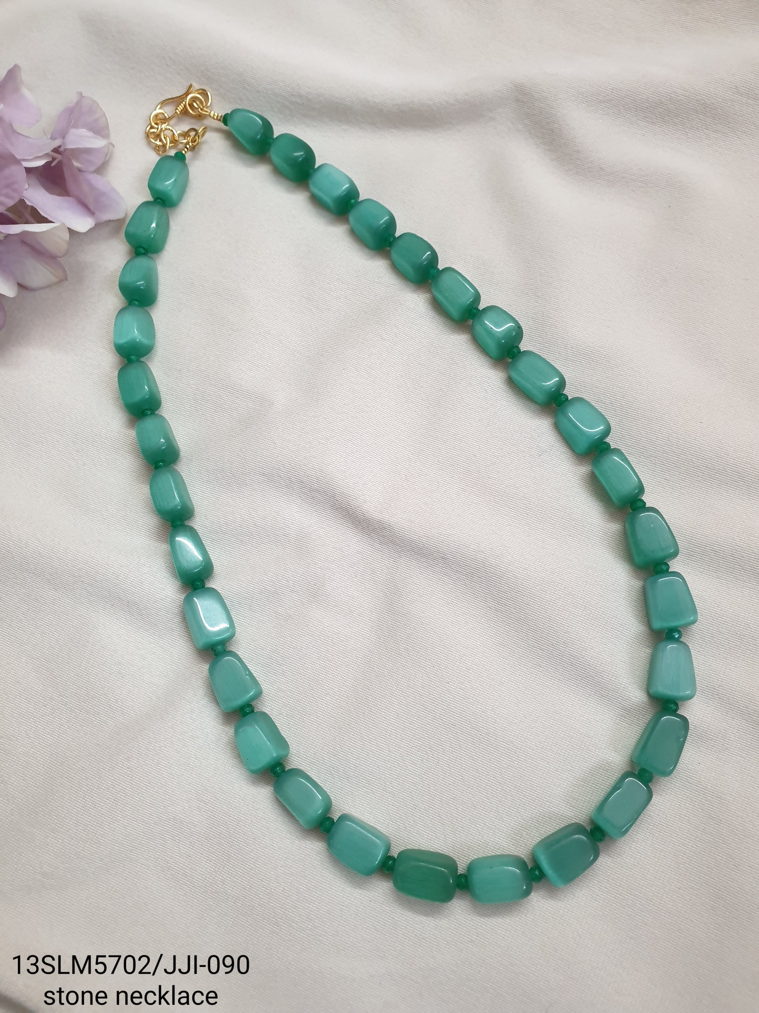 Teal Green Stone Single Layered Beaded Long Mala