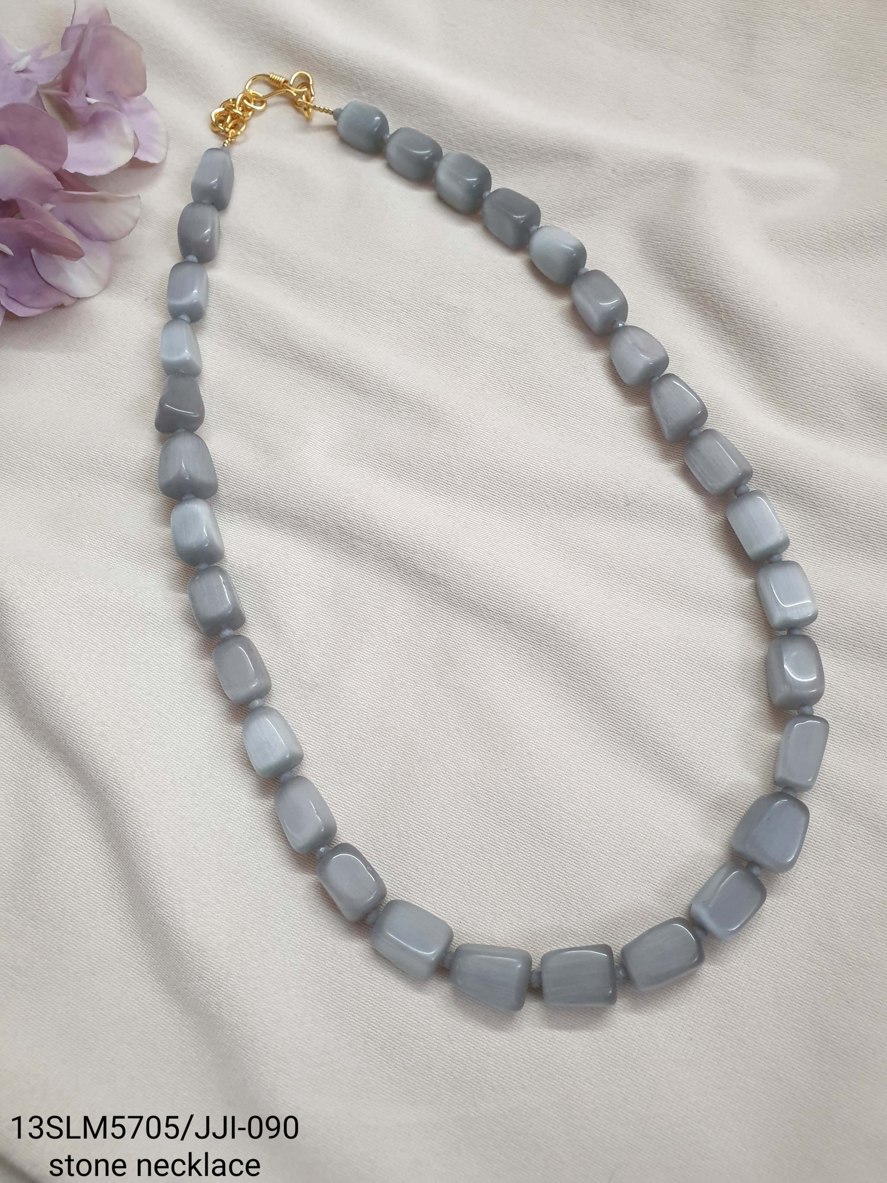 Grey Stone Single Layered Beaded Long Mala