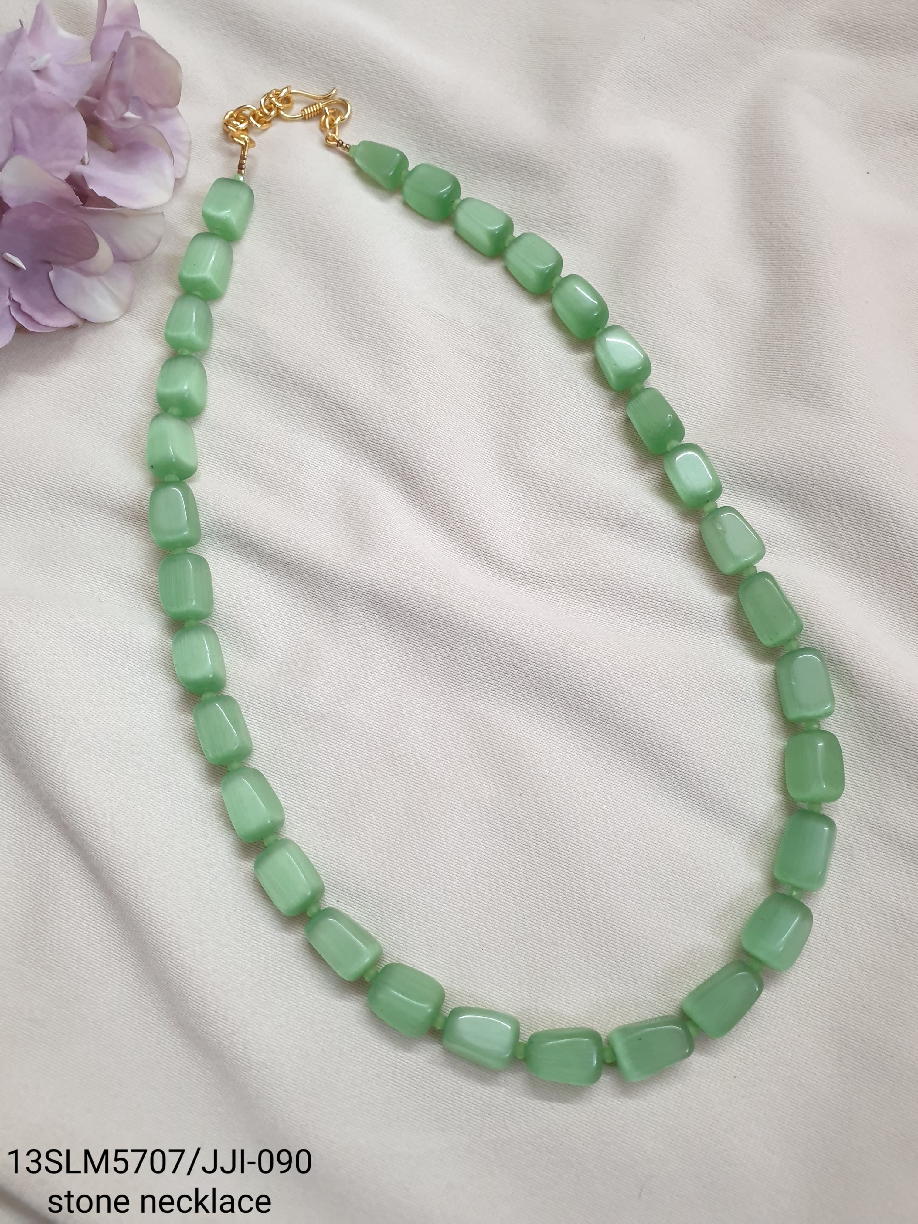 Light Green Stone Single Layered Beaded Long Mala