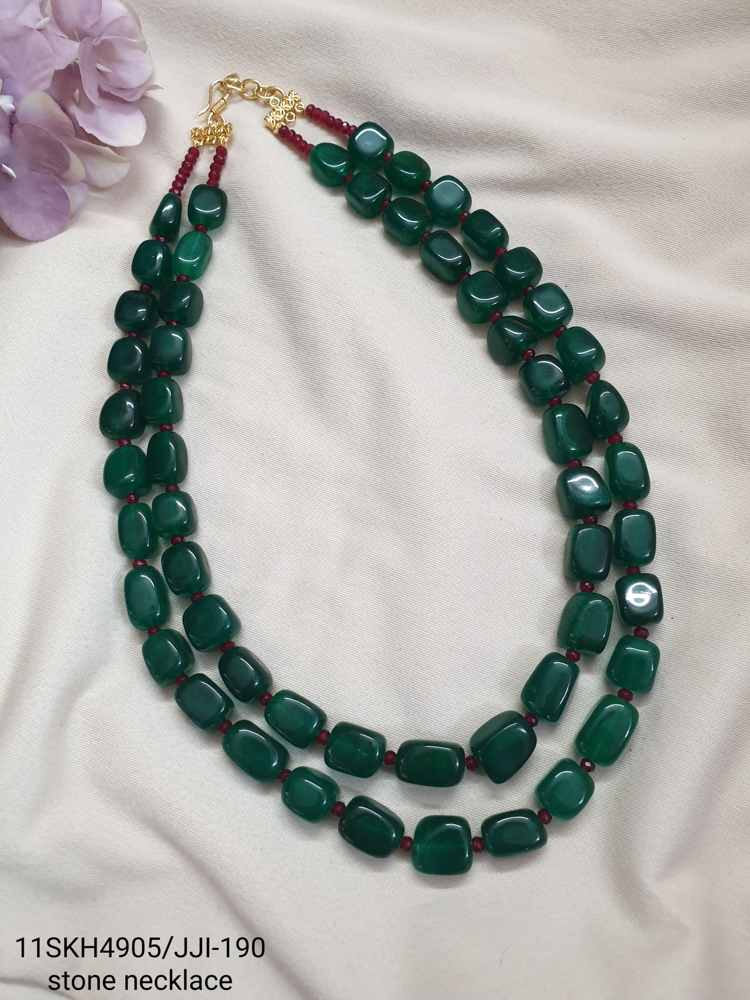 Emerald Green Color Bead Two Layered Necklace