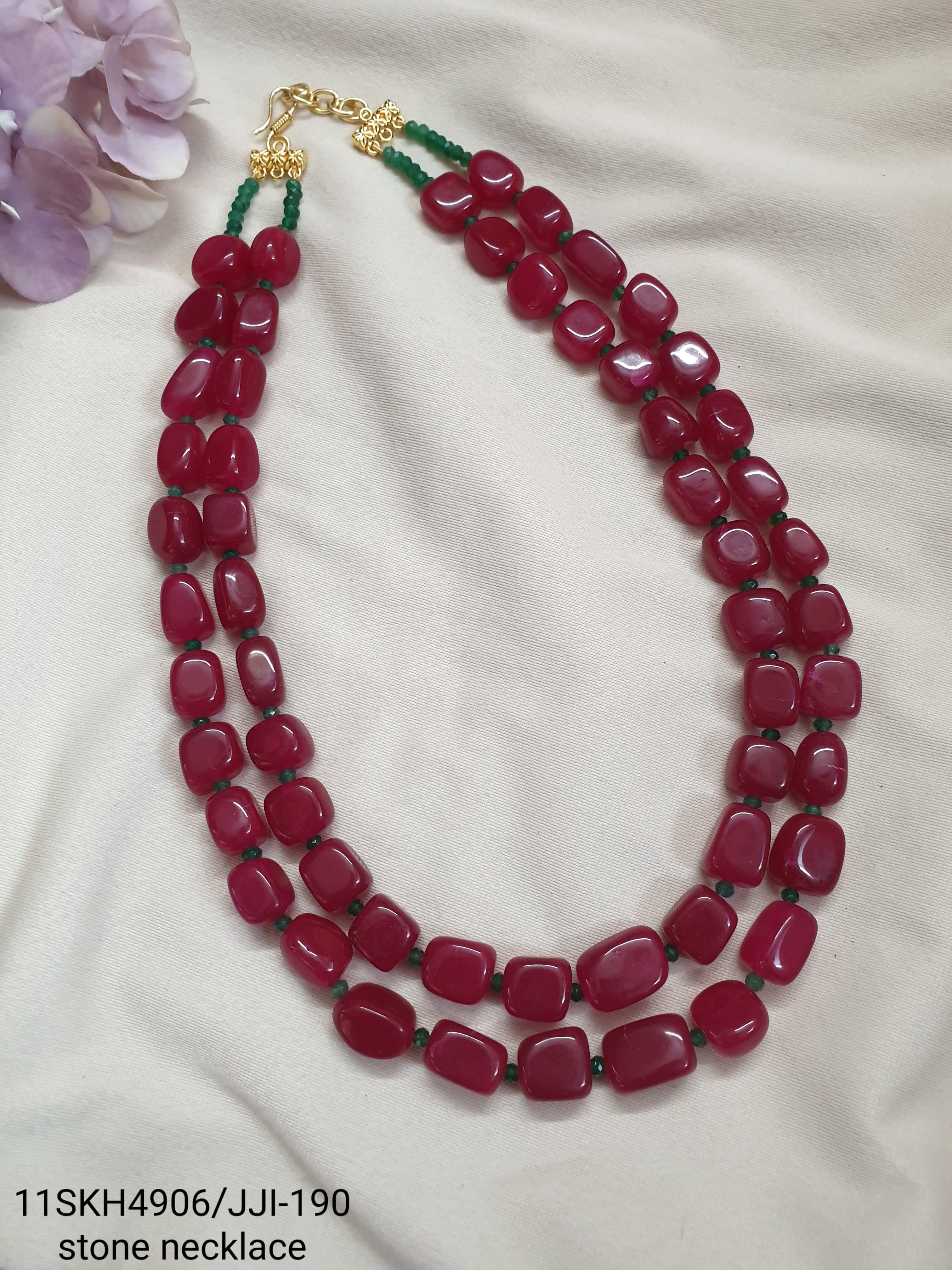 Ruby Red Color Bead Two Layered Necklace