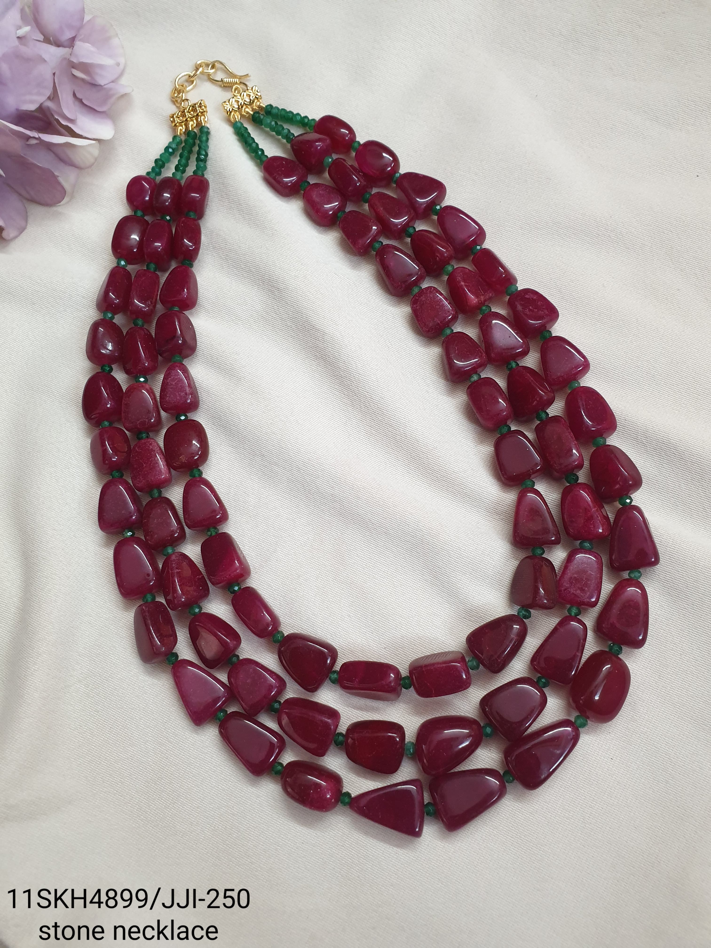 Ruby Beaded Long Layered Necklace Set