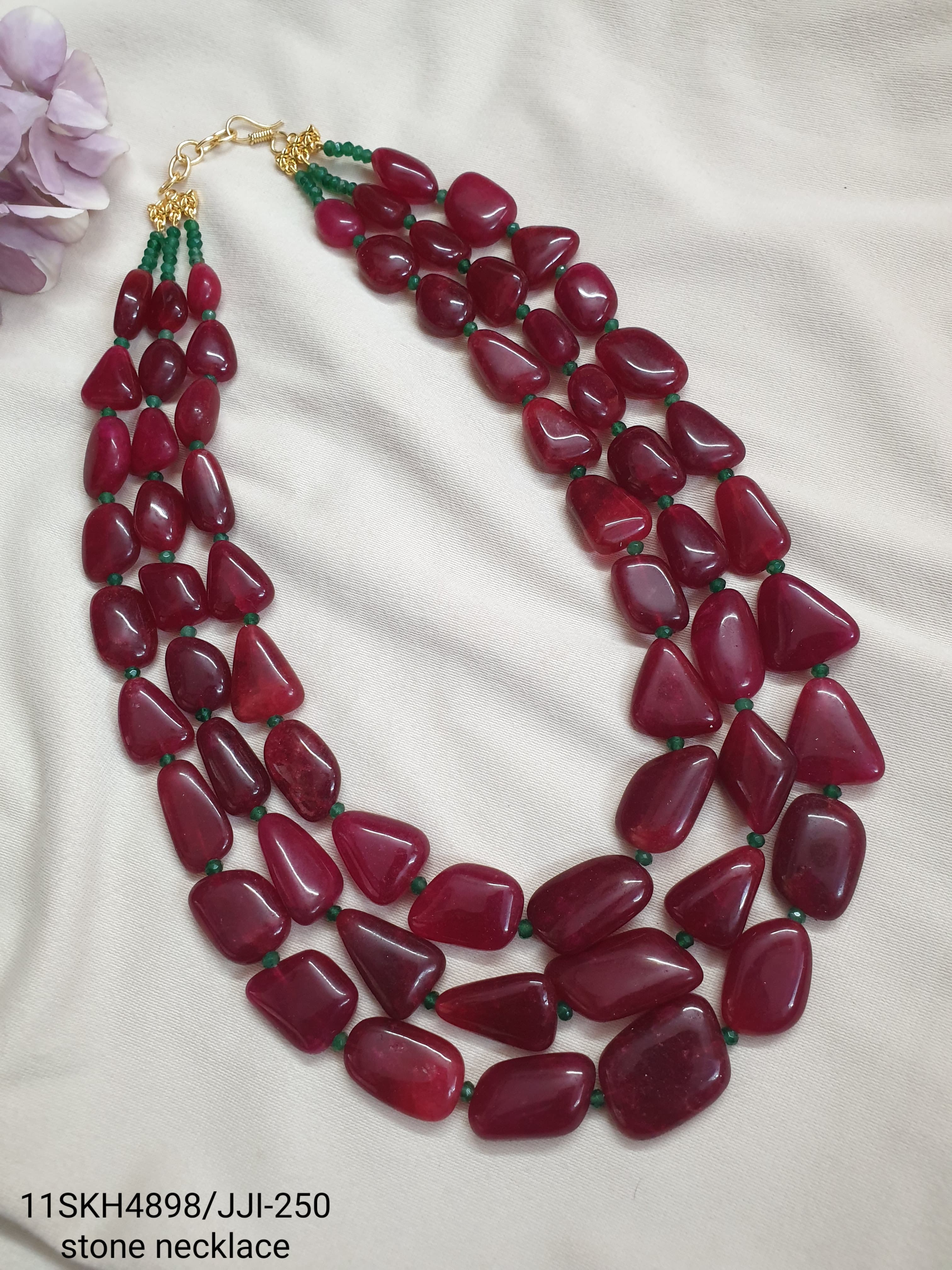 Ruby Unshaped Beaded Long Layered Necklace Set