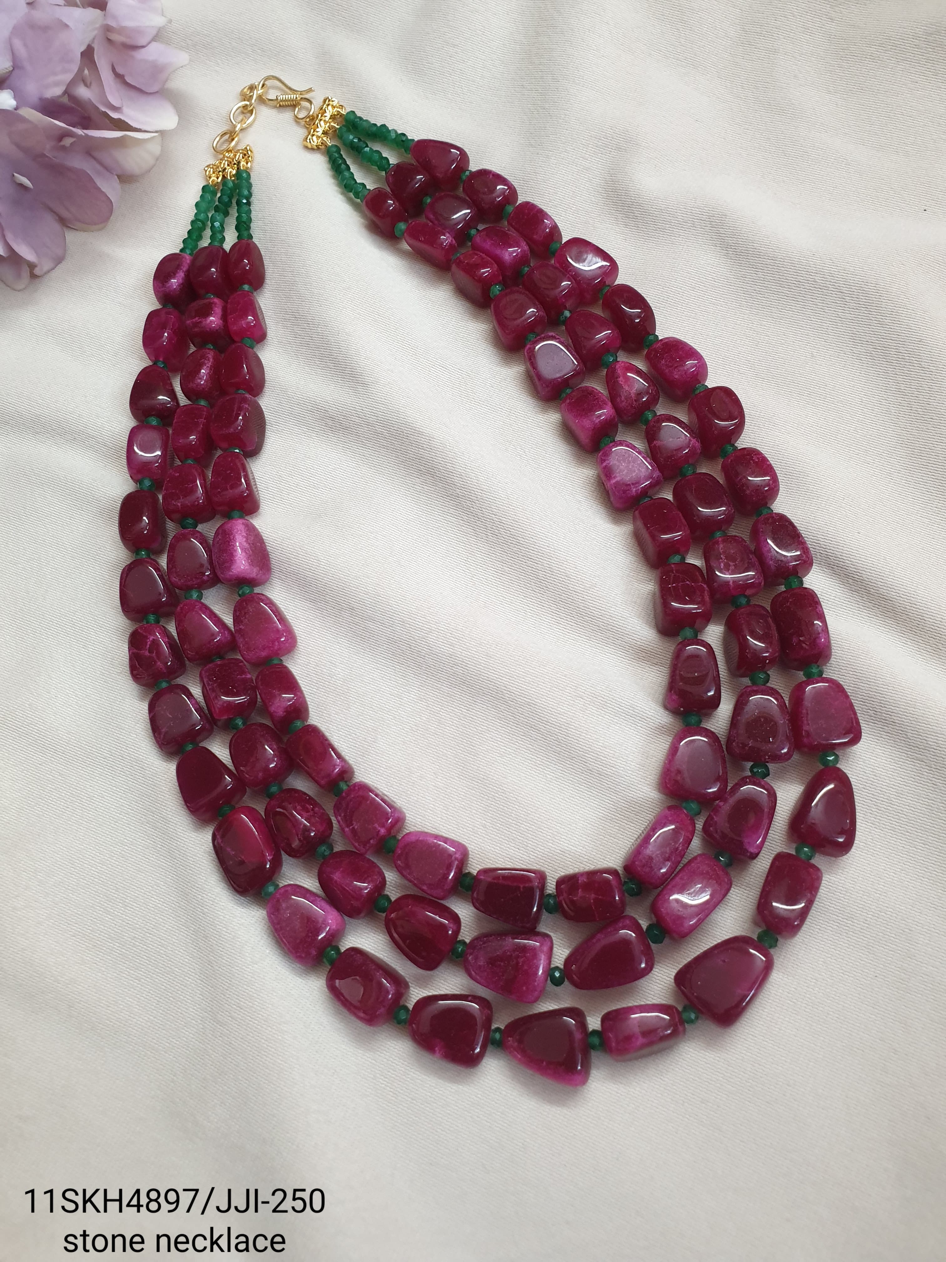 Ruby Bead Layered Necklace Set
