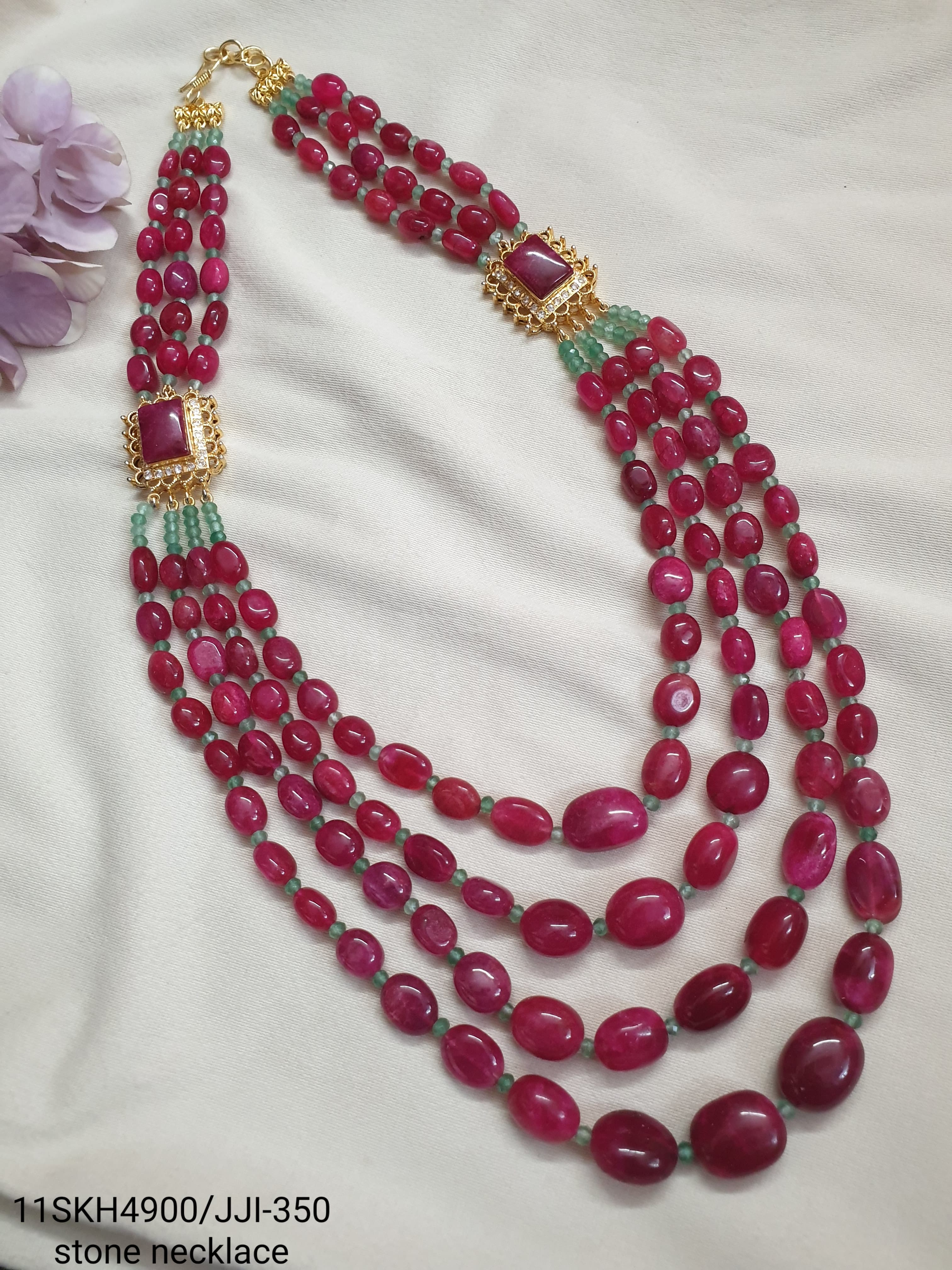 Ruby Red Color Bead Layered Necklace Set