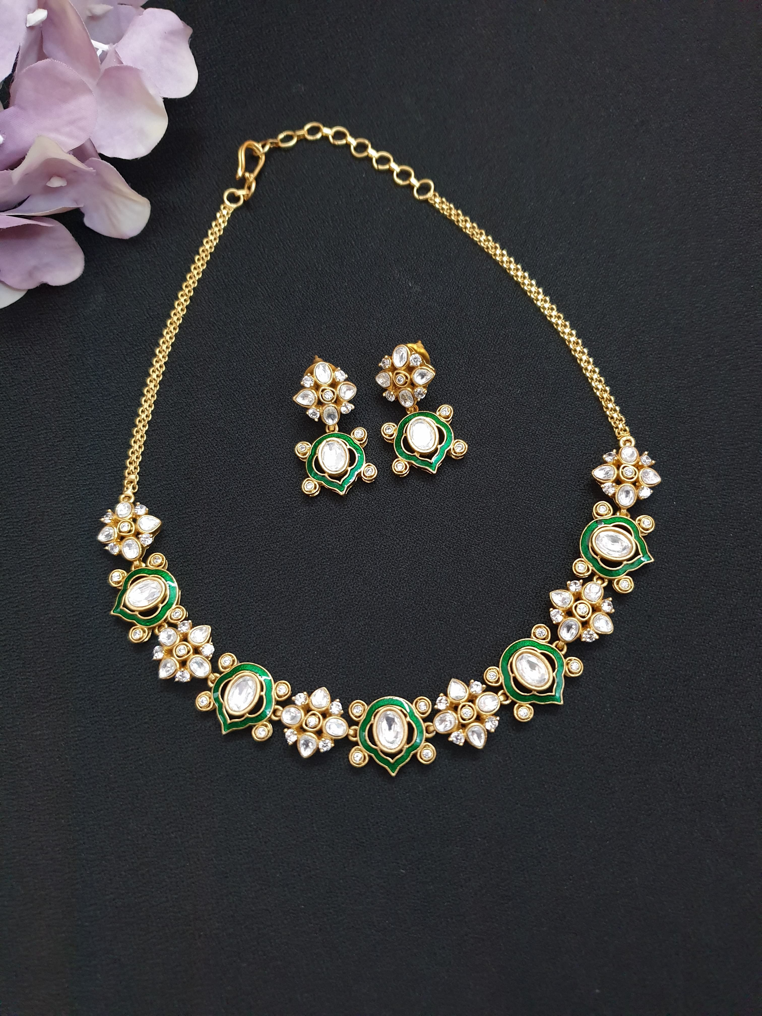 Floral Kundan Polki Necklace Set