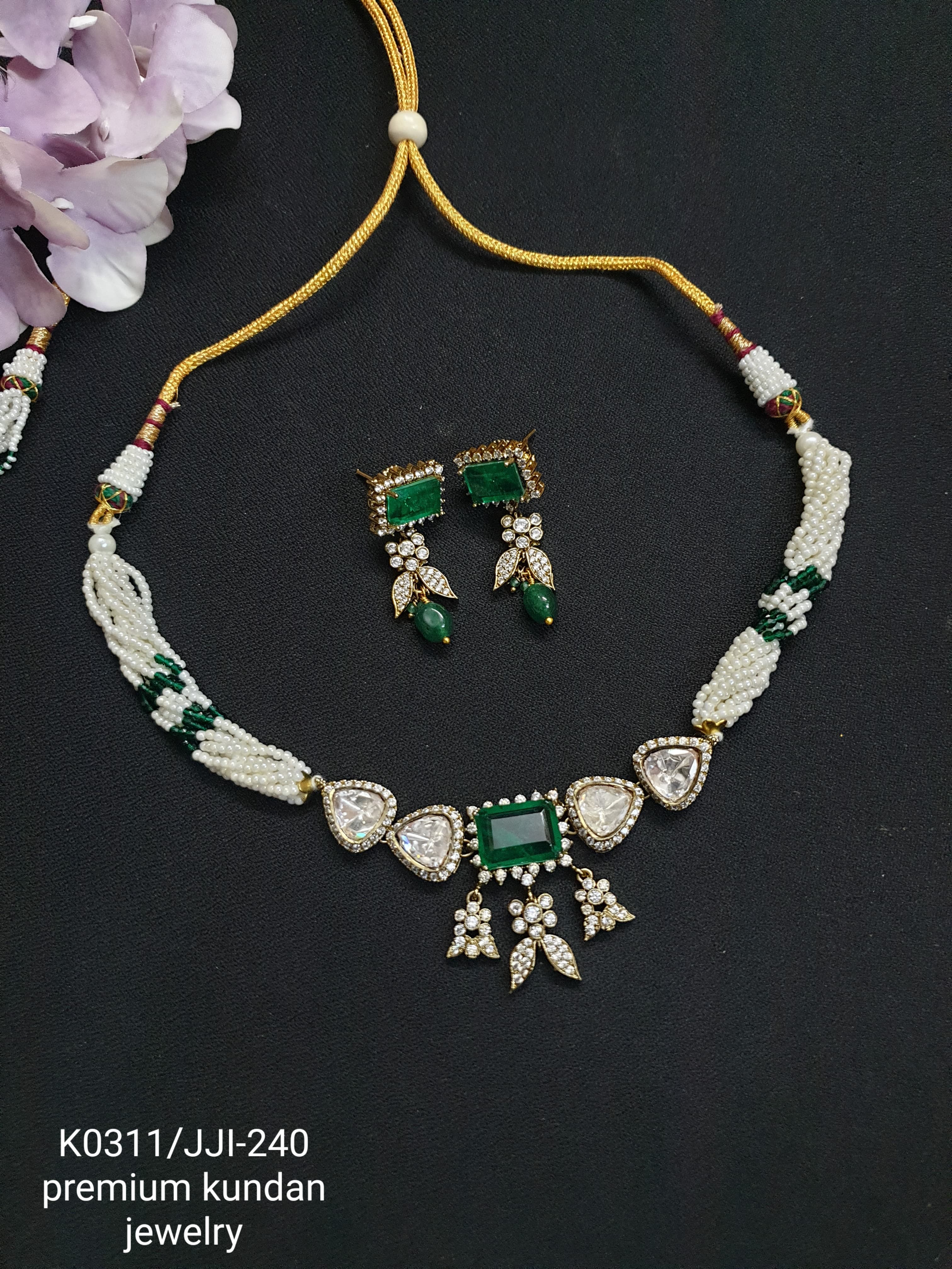 Emerald Stone Polki Choker Necklace