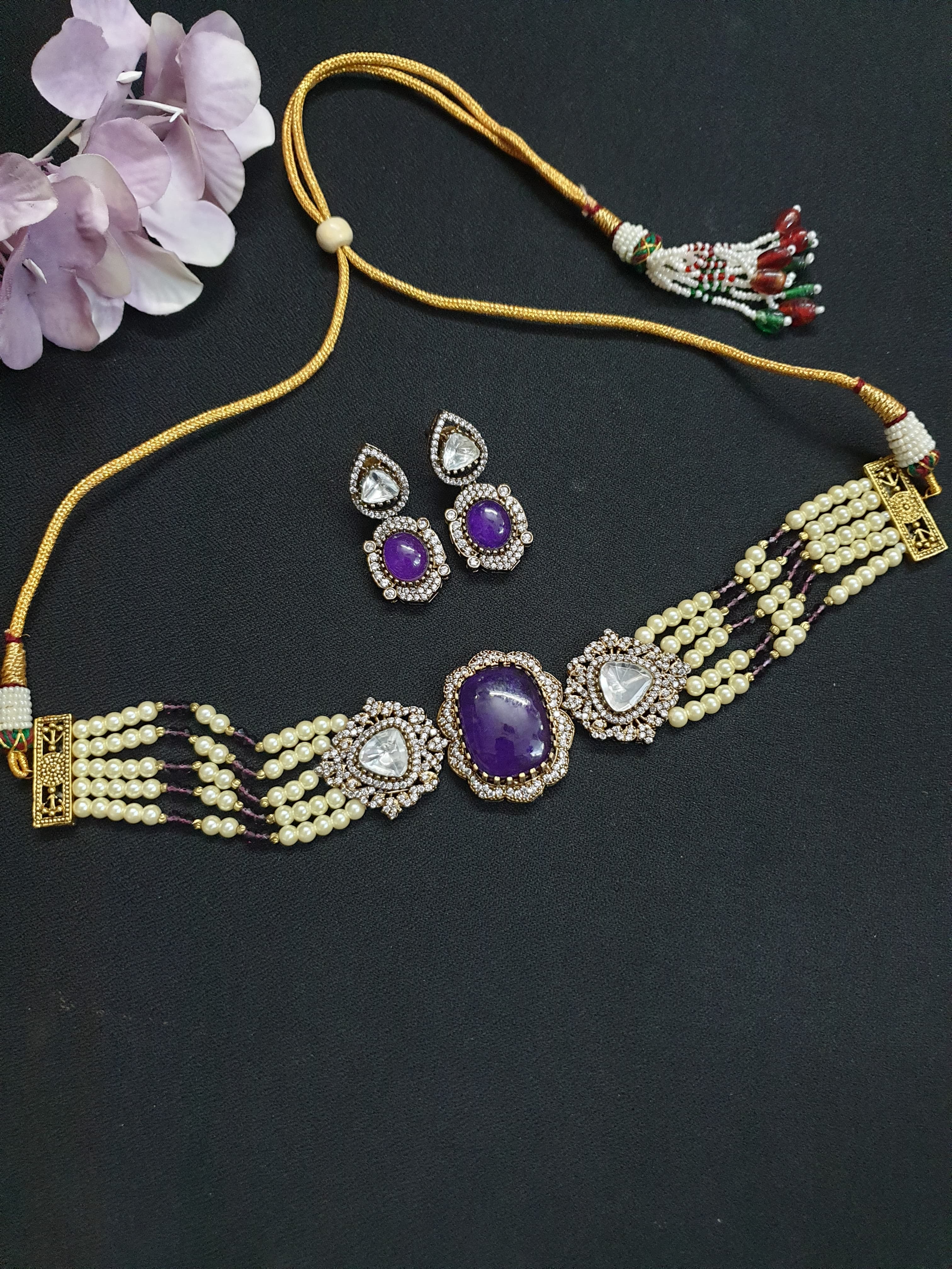 Purple Kundan Choker Necklace