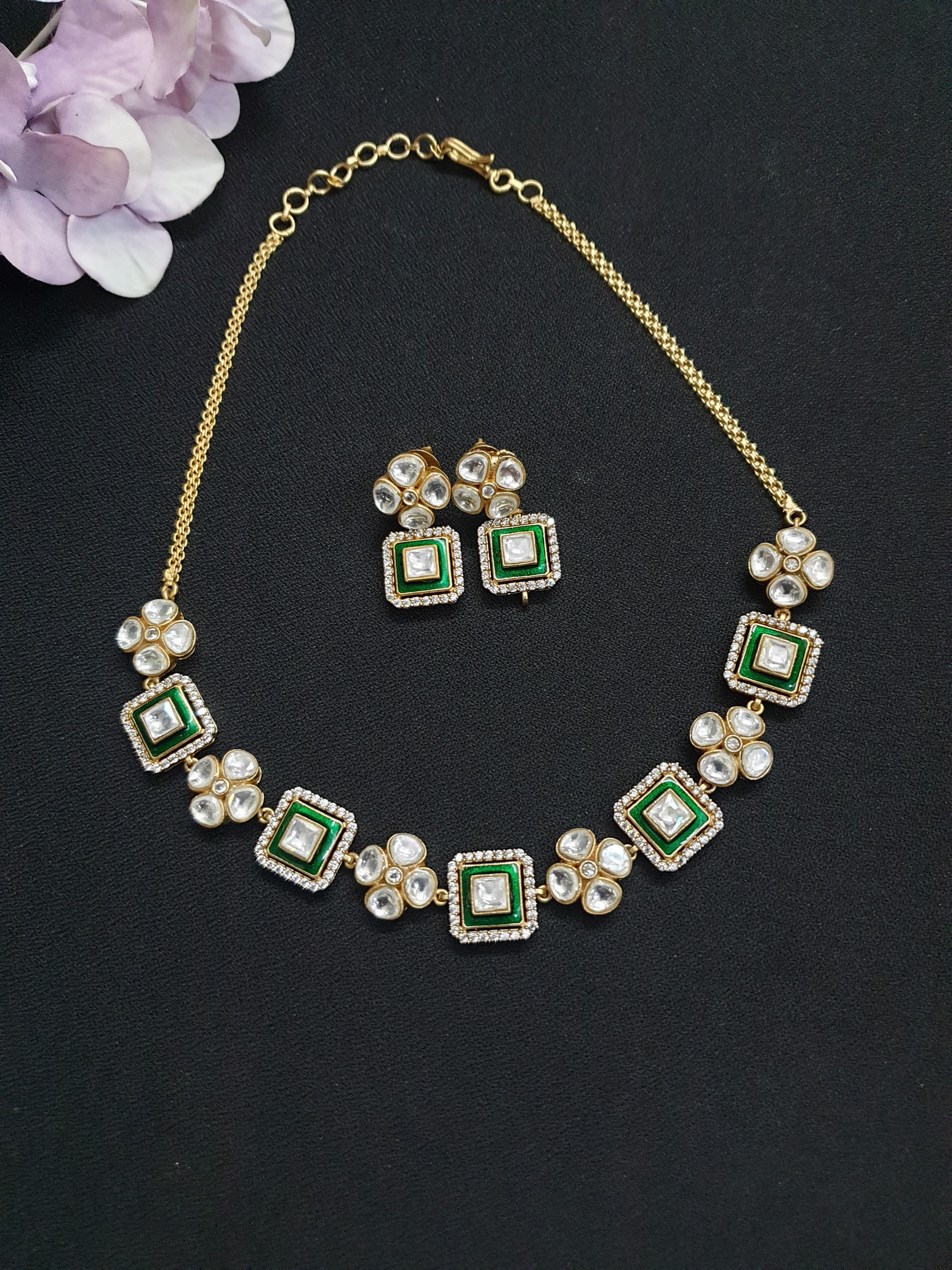 Green Meenakari Kundan Polki Necklace