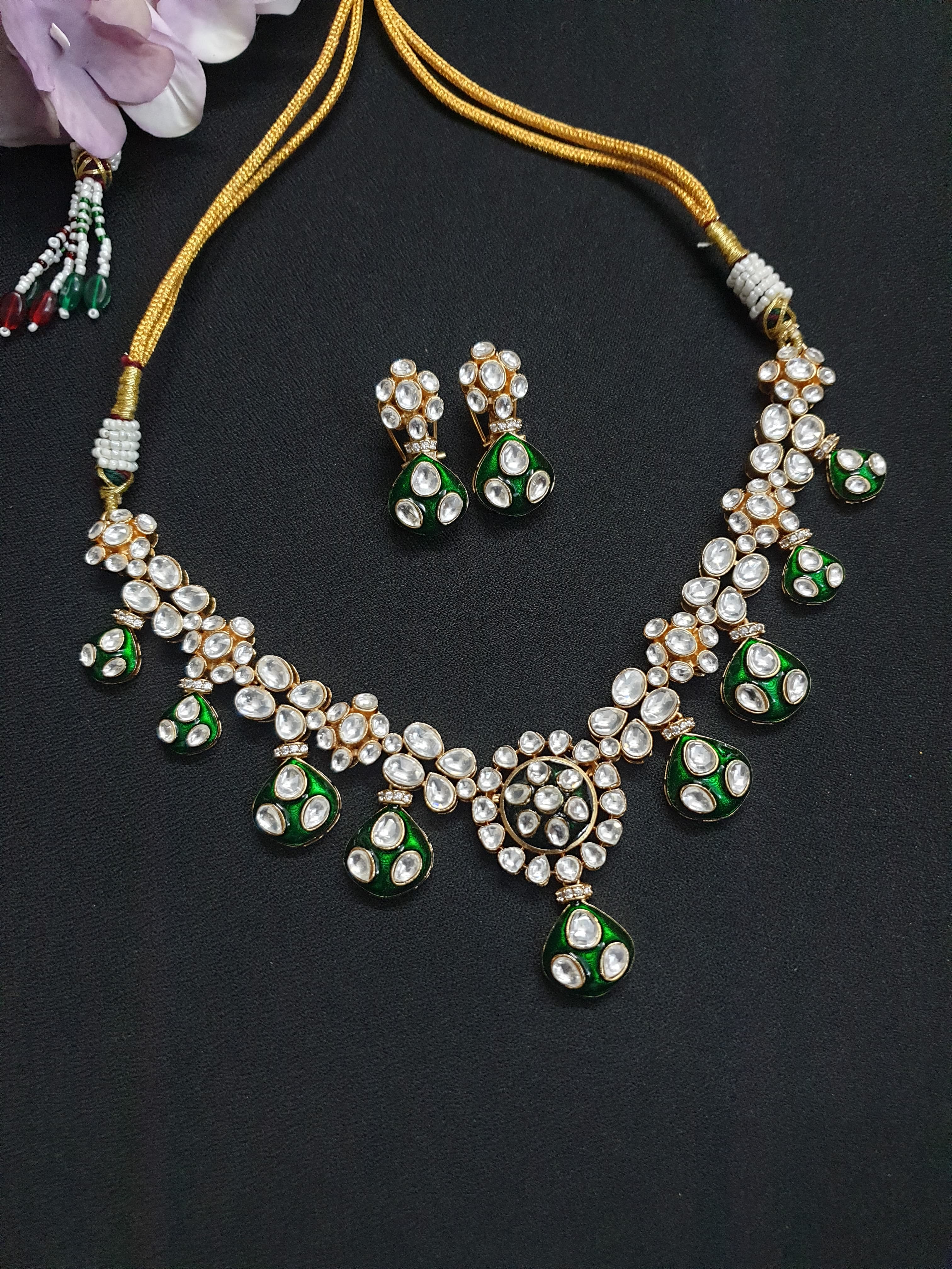 Green Polki Meenakari Necklace